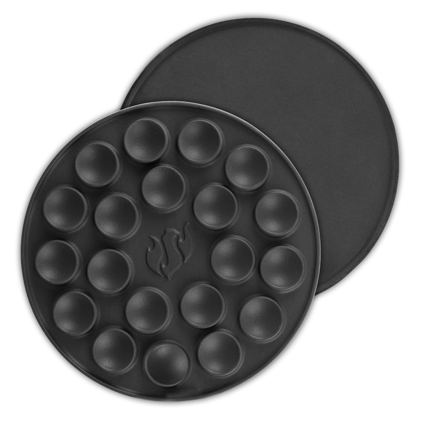 Wendeplatte Modulus - 30 x 39 cm aus schwarzem Gusseisen, beidseitig nutzbar für Poffertjes und Crèpes, optimale Hitzeverteilung.