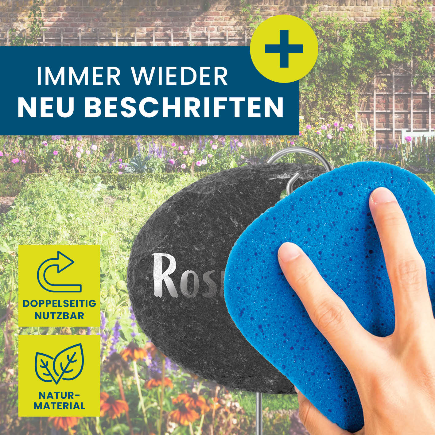 Pflanzschilder Set Schiefer oval 20-tlg. wetterfest, wiederbeschriftbar, mit robusten Erdspießen aus Stahl, ideal für Pflanzen und Kräuter.