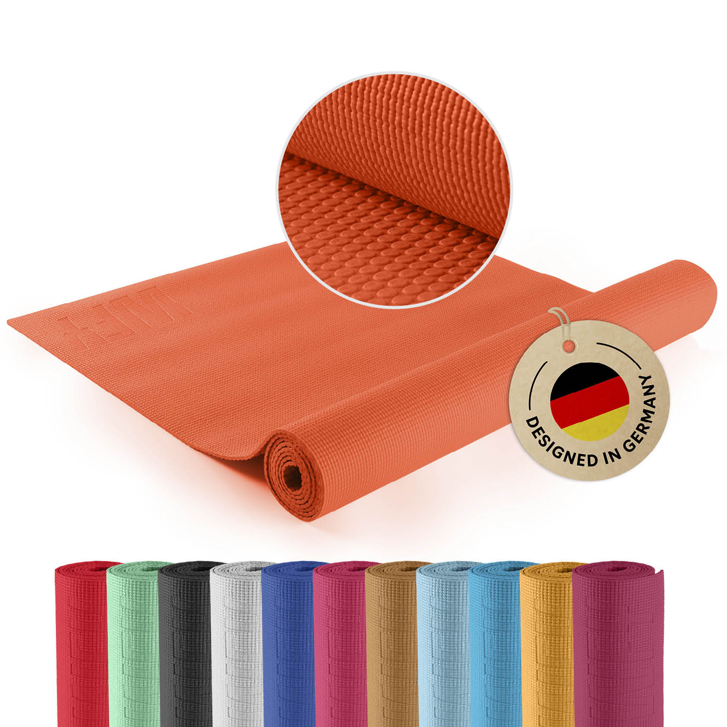 Yogamatte Kirana - 183 x 61 x 0,4 cm - Orange mit weicher Oberfläche, rutschfest, langlebig und leicht zu reinigen, vielseitig für Training geeignet.