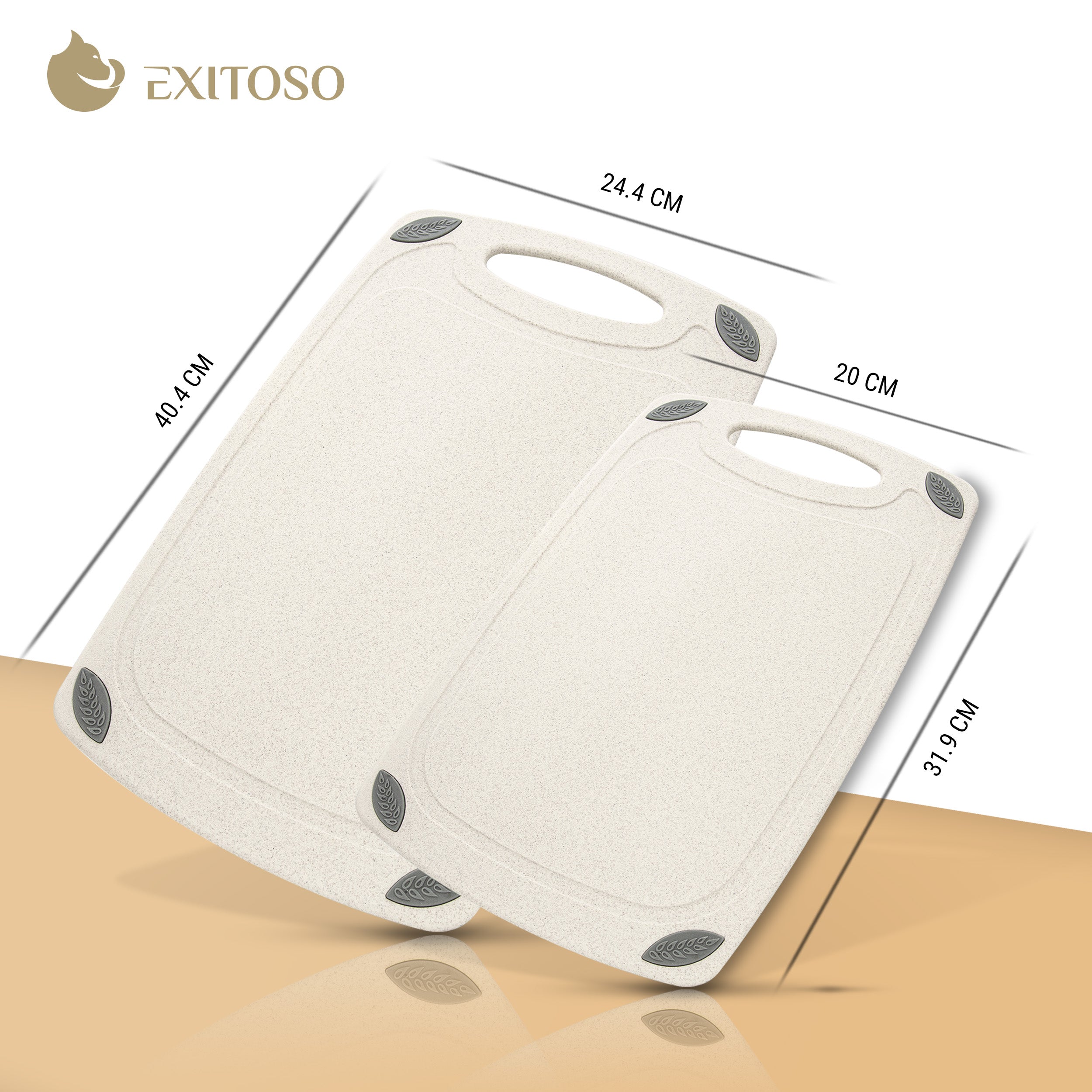 Schneidebrett aus PP-Material und Weizenstroh - Beige - 2er-Set