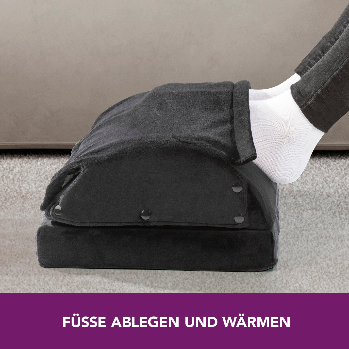 2-in-1-Fußstütze - Füße ablegen und wärmen mit abnehmbarer Flauschfaser-Fußtasche und Antirutschbeschichtung.