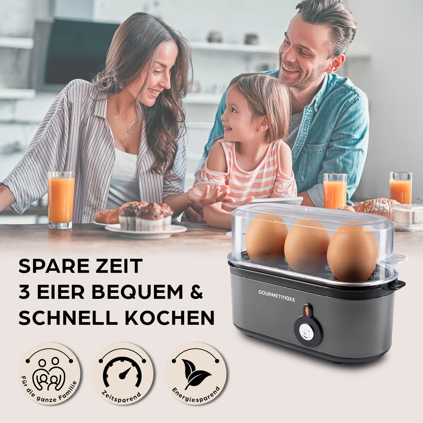 Design-Eierkocher 3 Eier - Anthrazit