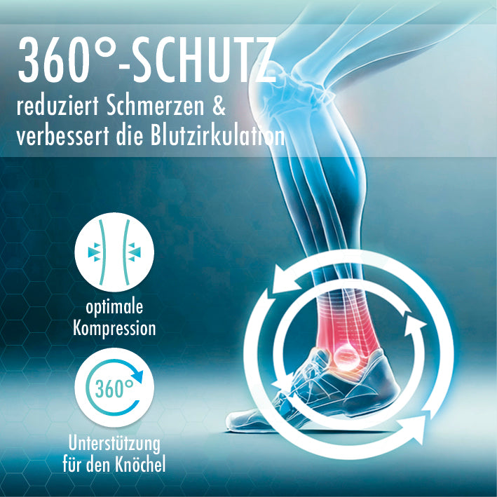 Knöchel-Bandage mit Kupferfasern & Carbon bietet 360°-Schutz, optimale Kompression und verbessert die Blutzirkulation am Knöchel.