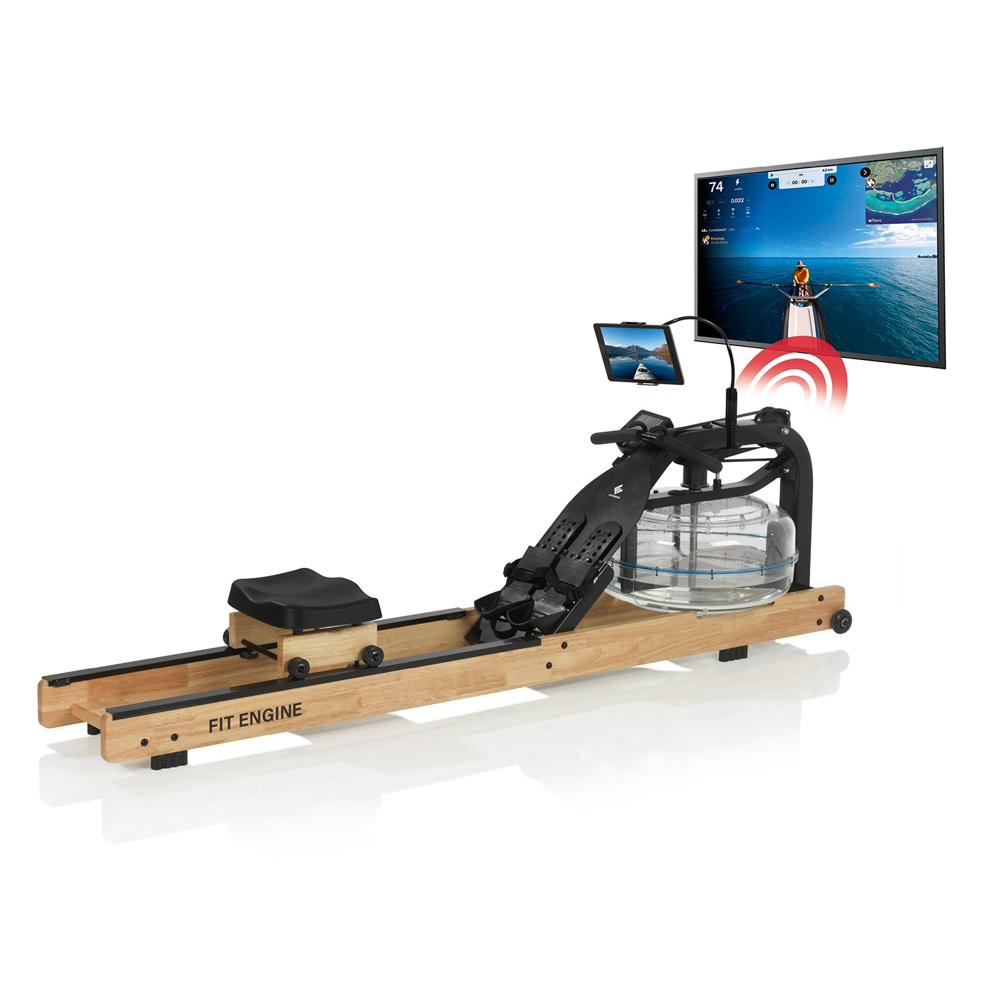 Wasser-Rudergerät Smart mit realistischem Rudergefühl, Wasserwiderstand und App-kompatiblem Full-Body-Training im Home-Gym.