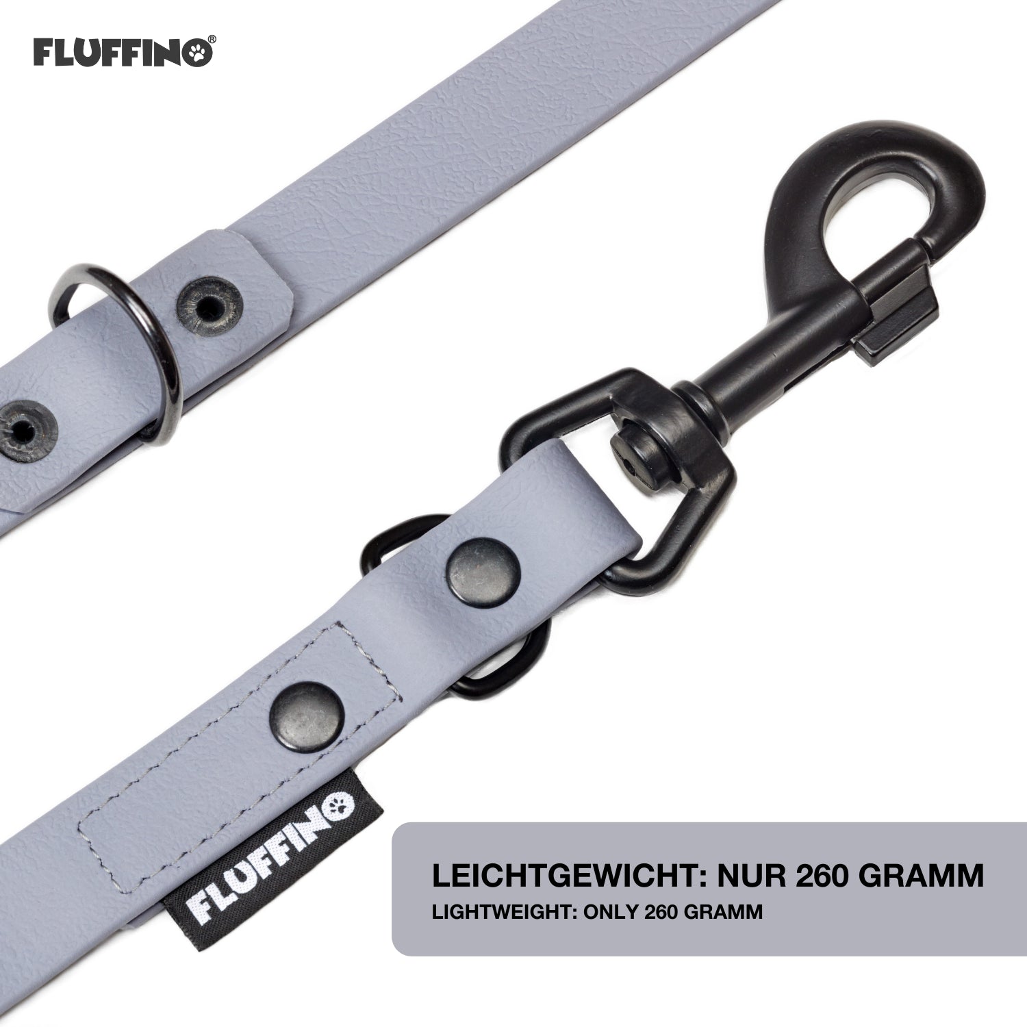 BioThane Hundeleine - 3-Fach verstellbar - 220 cm - Grau, vegan, reißfest, wasserabweisend und leicht für alle Hundgrößen.