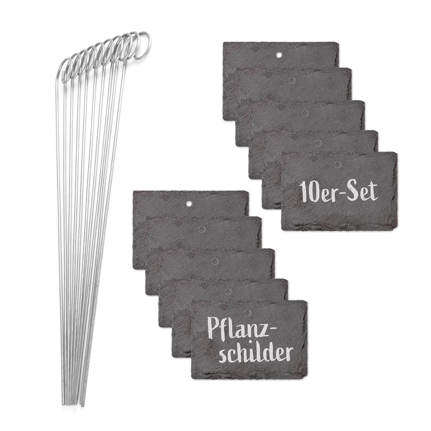 Schiefer-Pflanzschilder 10er Set 10 x 7 x 40 cm mit 10 Erdspießen aus robustem, witterungsbeständigem Material zum Pflanzenkennzeichnen.
