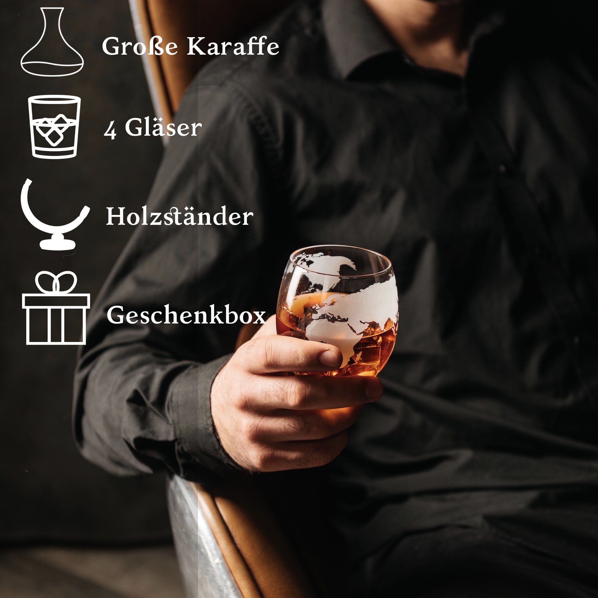 8-in-1-Whisky-Dekanter-Seta – 4 Gläser