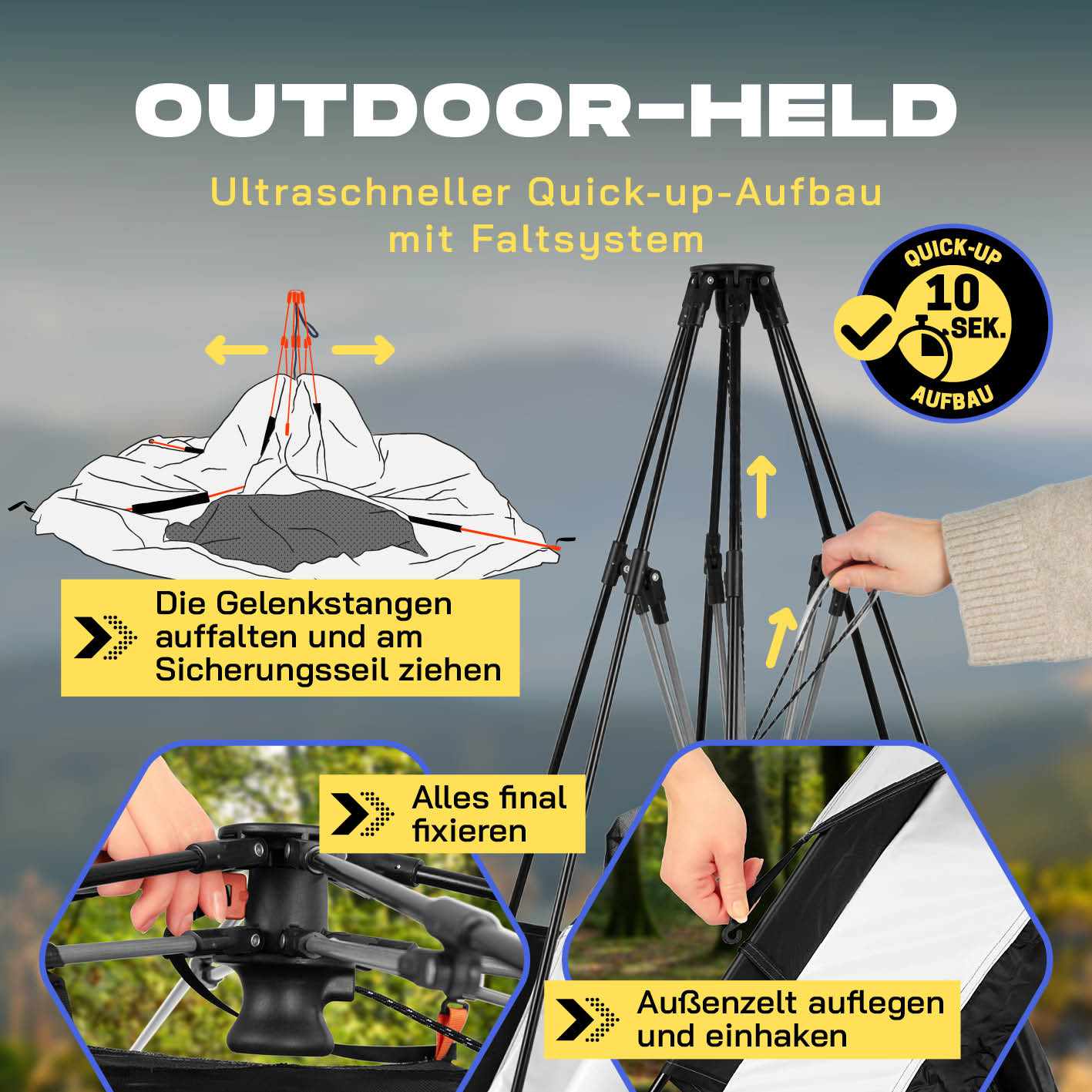 Pop-up-Wurfzelt für 4 Personen mit Kühleffekt - weiß/schwarz