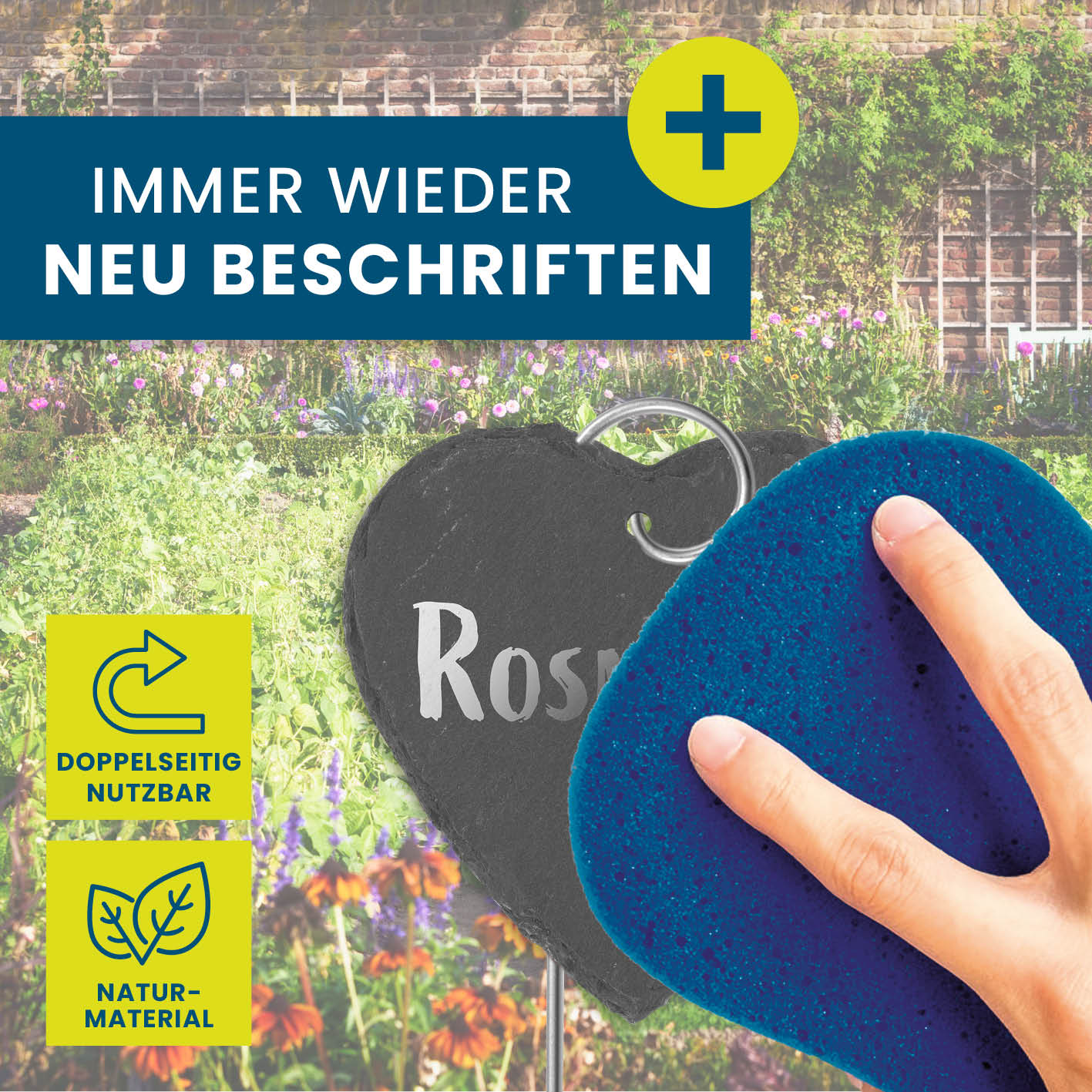 Schiefer-Pflanzschilder "Herz-Form" - 10er Set