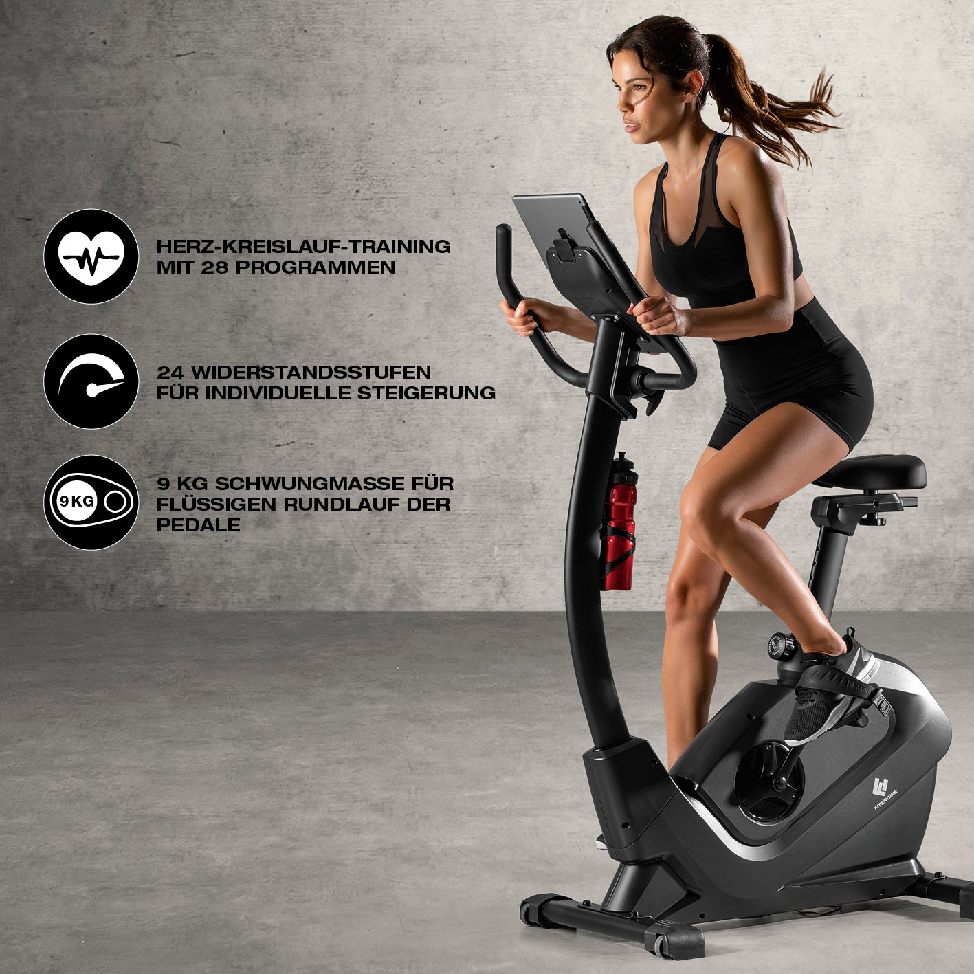 Heimtrainer Smart mit 9kg Schwungrad, 24 Widerstandsstufen, 28 Trainingsprogrammen, LCD-Display und verstellbarem Sitz.