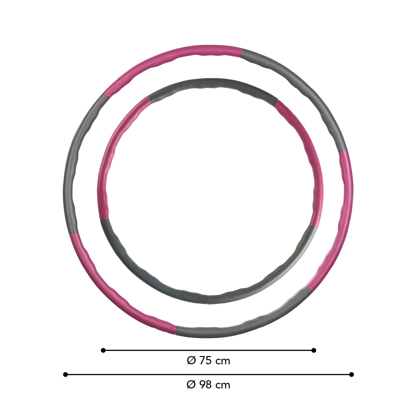 Hula Hoop Reifen verstellbar - 100 cm - lila mit 6 Elementen, wellenförmigem Design und Massagebällen für effektives Core-Training.