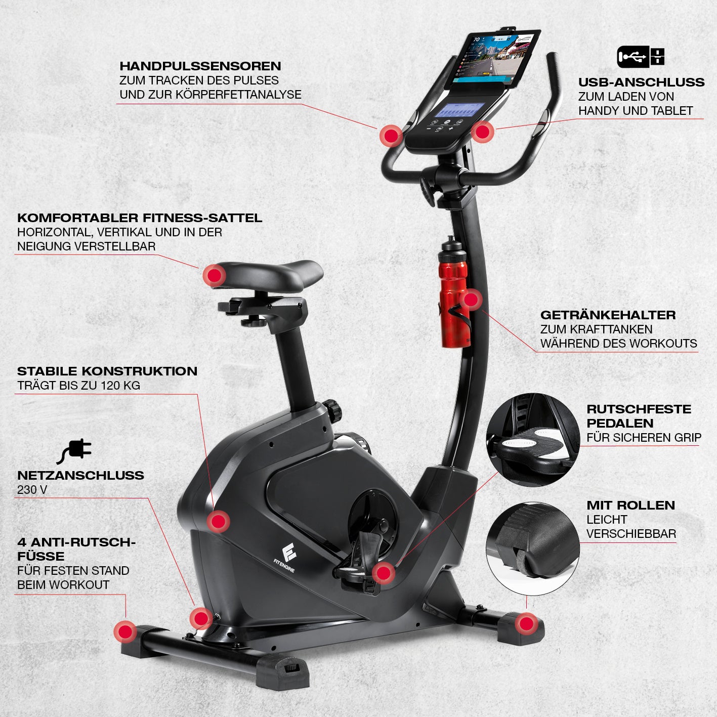 Heimtrainer Smart mit 9kg Schwungrad, 24 Widerstandsstufen, LCD-Display, verstellbarem Sattel und Getränkhalter für effektives Training.