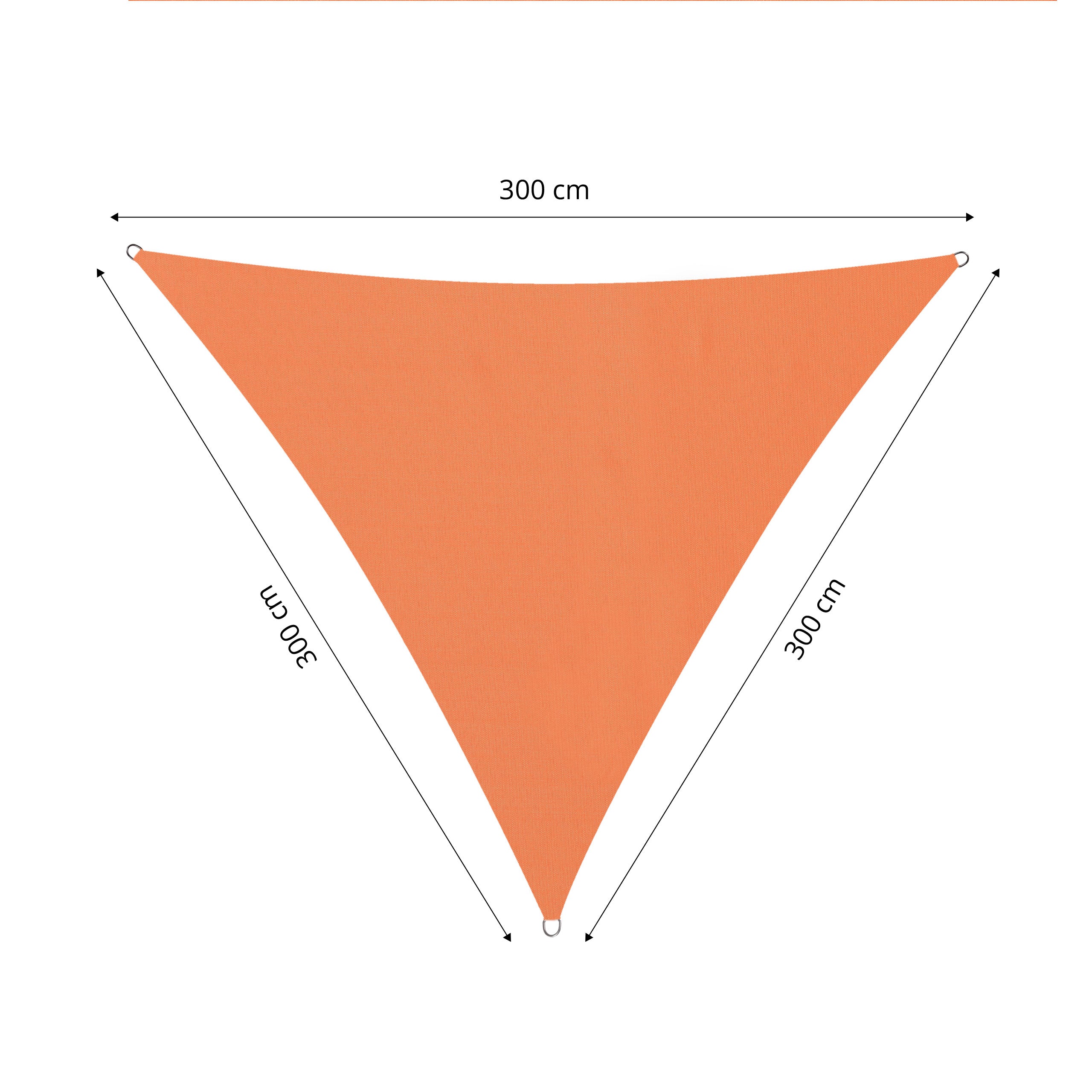 Sonnensegel Polyester - Dreieck 3 x 3 x 3 Meter - Orange mit starker UV-Schutzfunktion und stabilem, reißfestem Material.