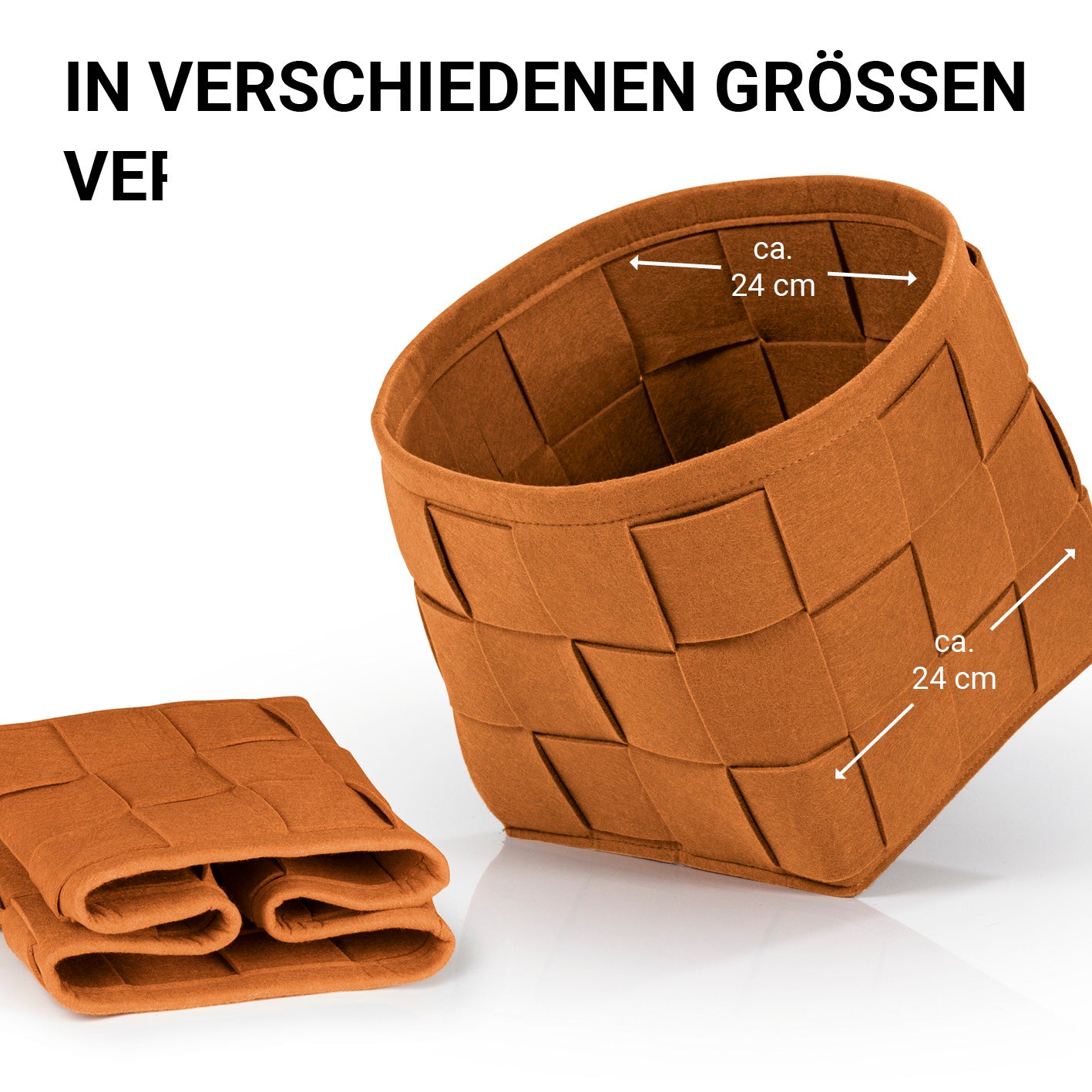 Filz-Aufbewahrungskorb S - 24 x 24 x 24 cm - Rost, faltbar, strapazierfähig, schont Böden, moderner Scandi Style Aufbewahrungskorb.