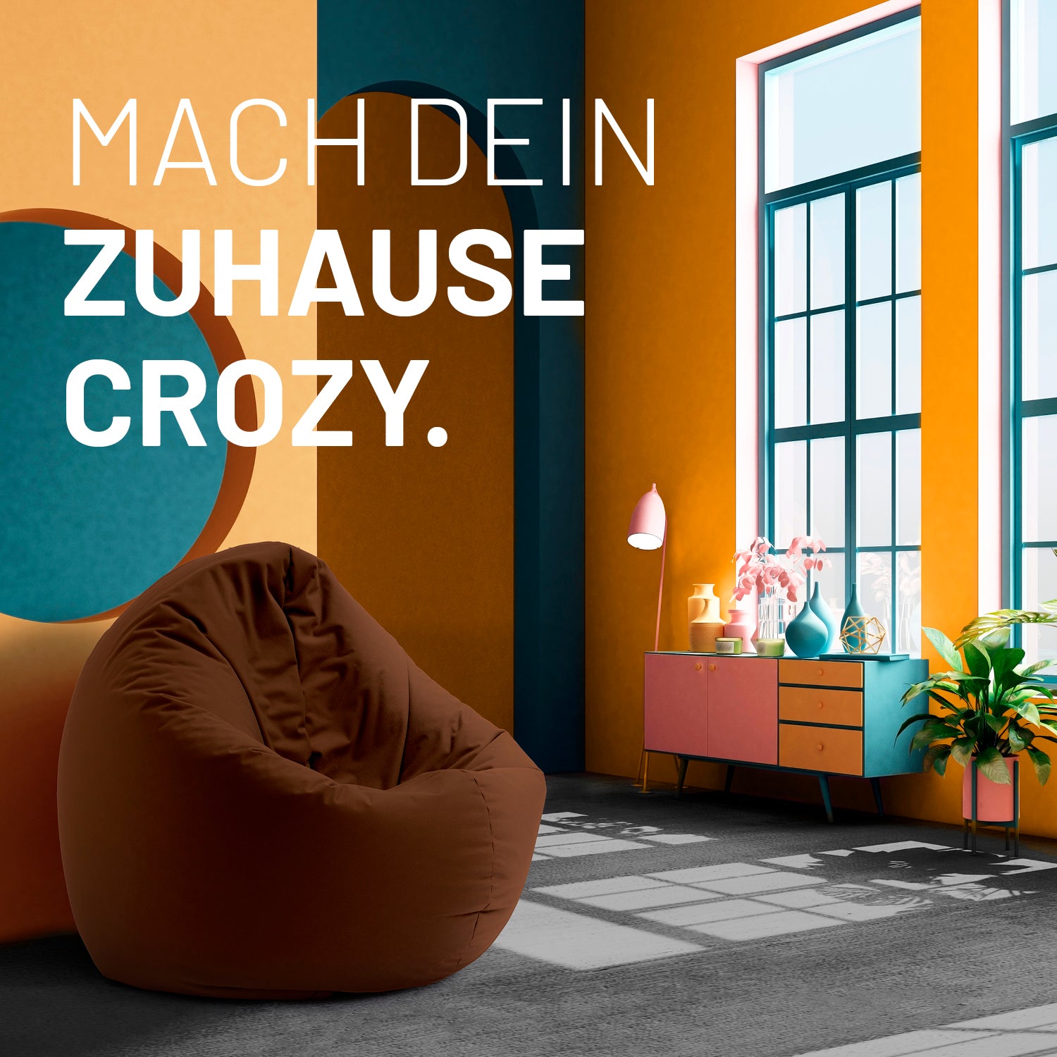 Sitzsack Drops (300 L) Braun in modernem Wohnzimmer, vielseitig für drinnen und draußen, pflegeleicht und langlebig.