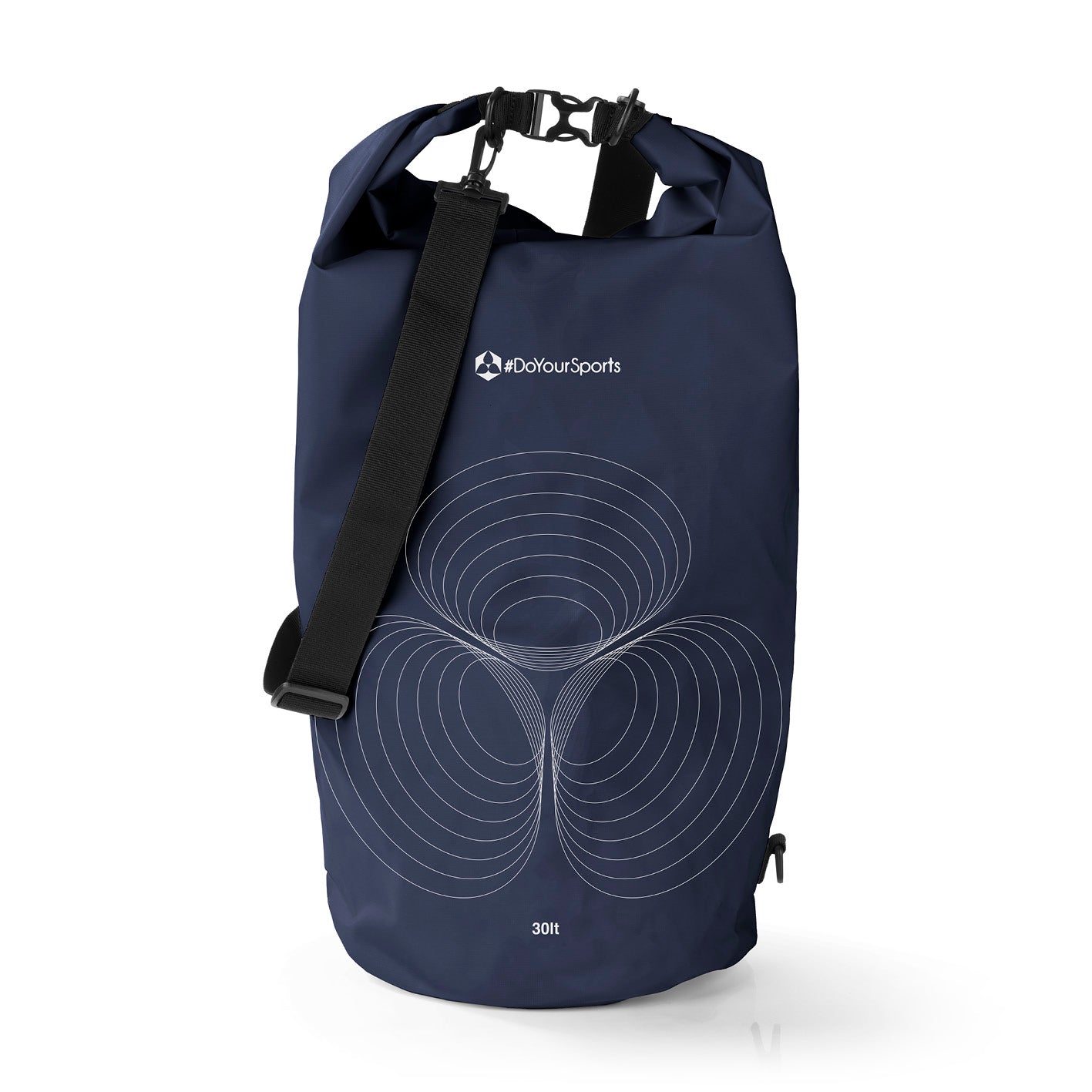 Dry Bag 30L - Dunkelblau, wasserdichter Outdoor-Rucksack mit Rolltop, verstellbarem Schultergurt und robustem Verschluss.