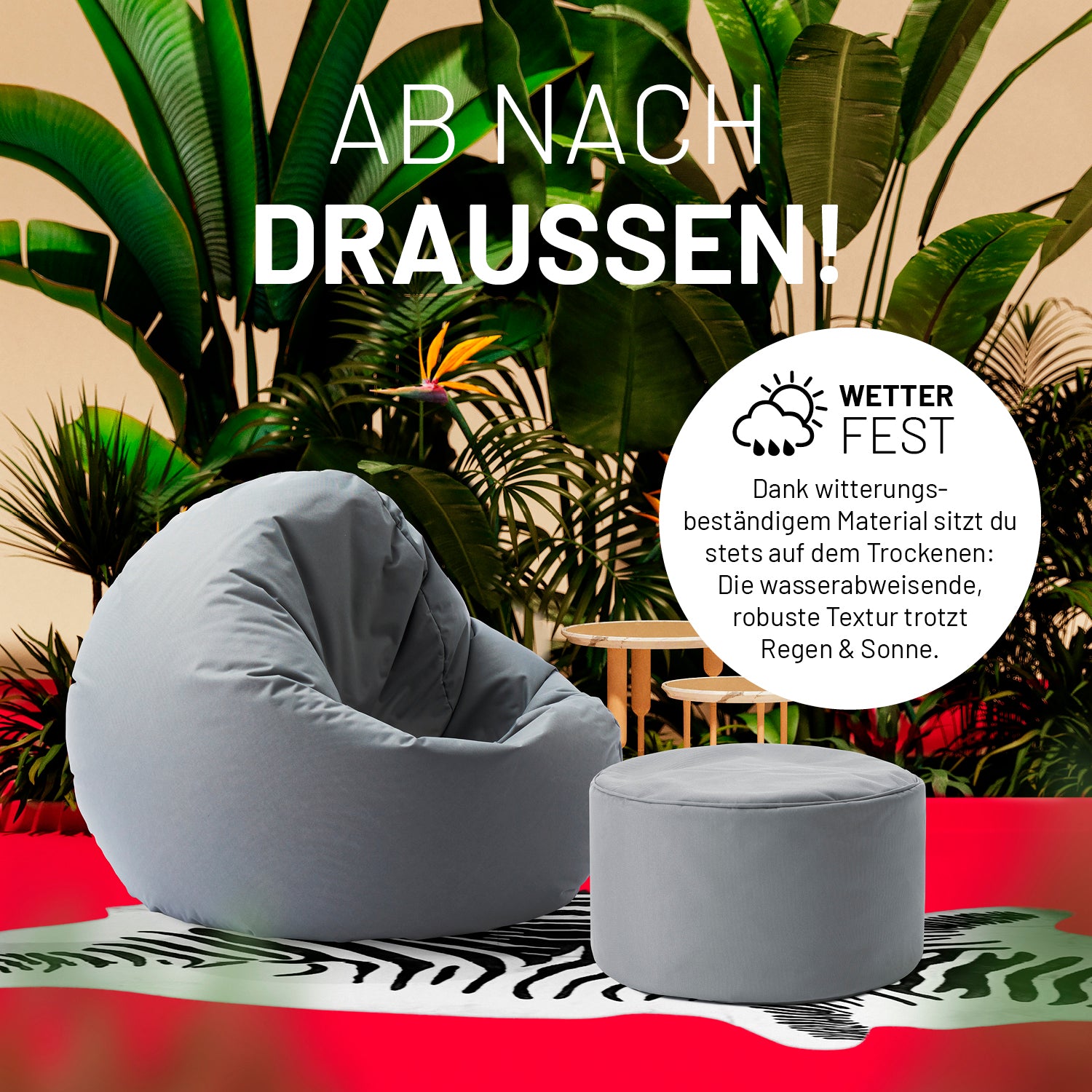 Sitzsack-Hocker/Pouf (50 L) - indoor & outdoor - Grau