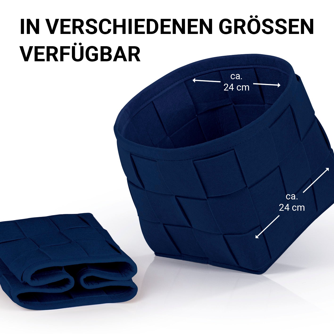 Filz-Aufbewahrungskorb S - 24 x 24 x 24 cm - Dunkelblau, faltbar, strapazierfähig, vielseitig und schonend für Böden und Möbel.