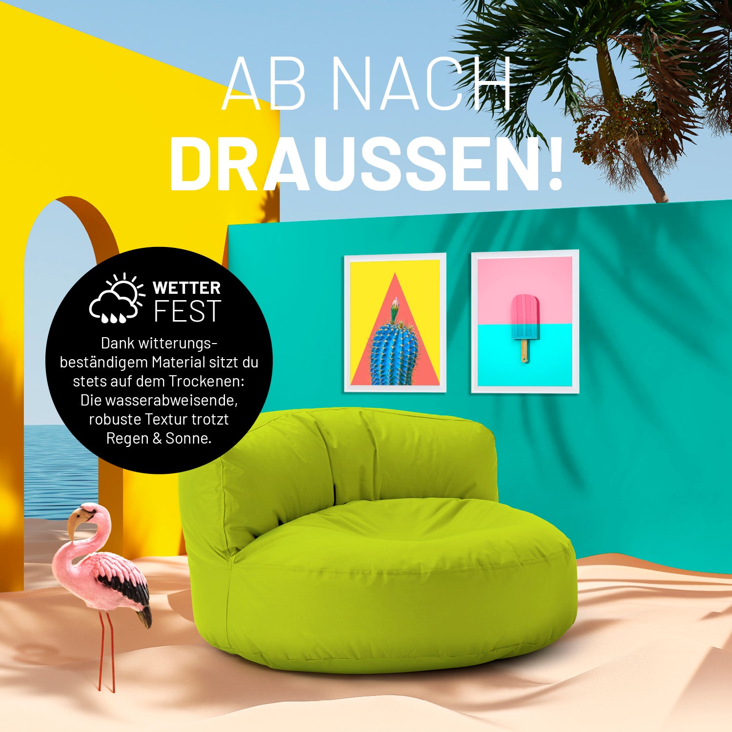 Sitzsack Lounge (320 L) Apfelgrün, wetterfest, robust, leicht, mit EPS-Füllung, ideal für stilvolles Indoor- und Outdoor-Chillen.