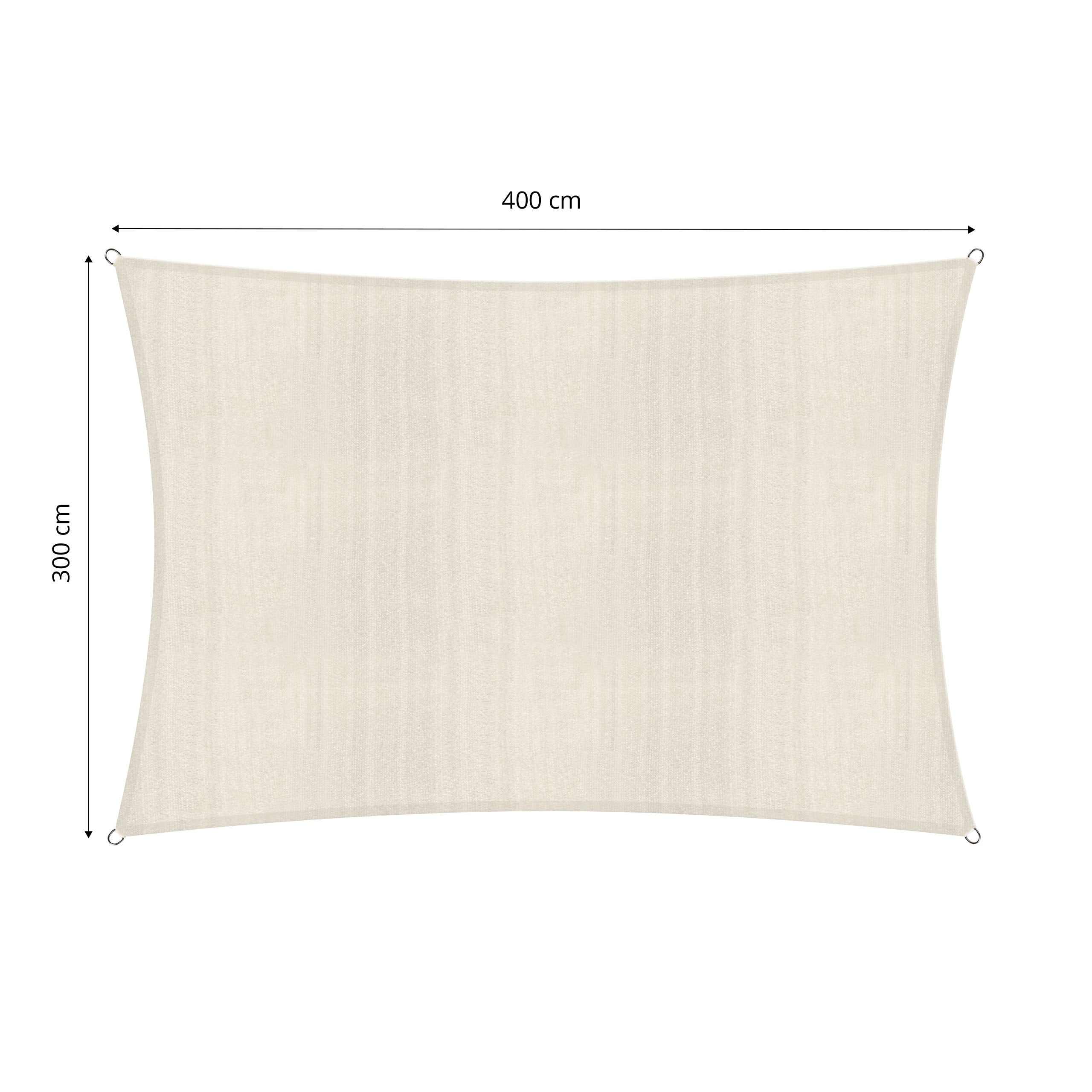 Sonnensegel Rechteckig in Creme, wetterbeständig, 400x300 cm, mit Befestigungsseilen, ideal für Garten und Terrasse.