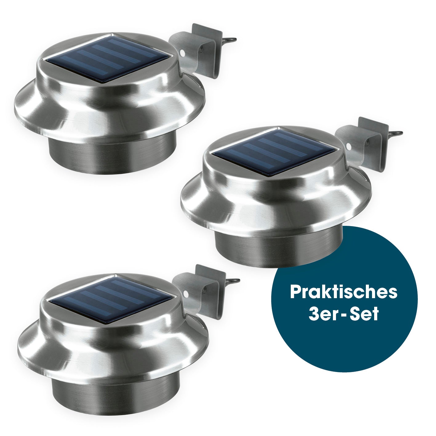 Solar Dachrinnenleuchten in Edelstahl, 3er-Set