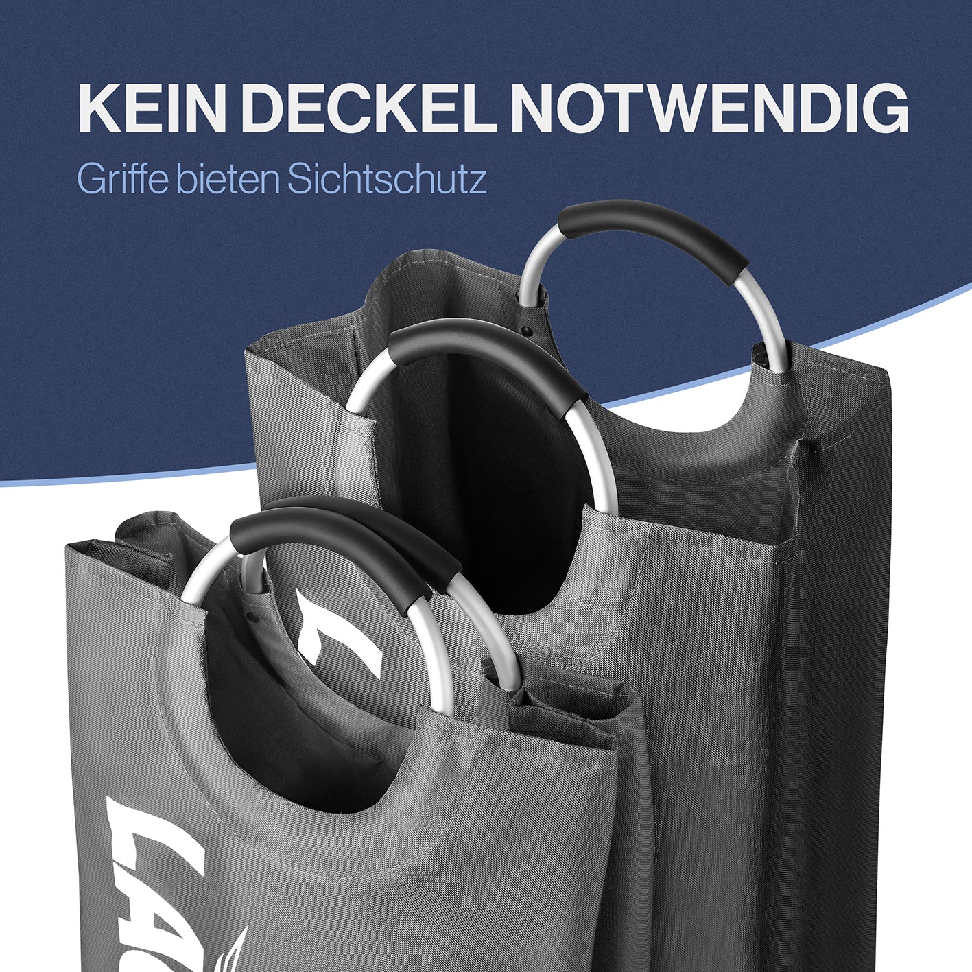 Faltbarer Wäschekorb - 2er-Set - Motiv Wolf & Hirsch mit robusten Griffen für Sichtschutz und einfache Handhabung ohne Deckel.