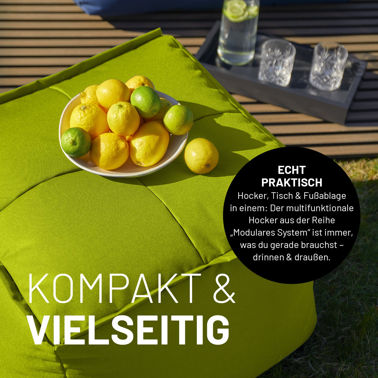 Basic Set (5-tlg.) - Modulares System - In- & outdoor - Apfelgrün mit robustem, abwischbarem Bezug und verdeckten Reißverschlüssen.