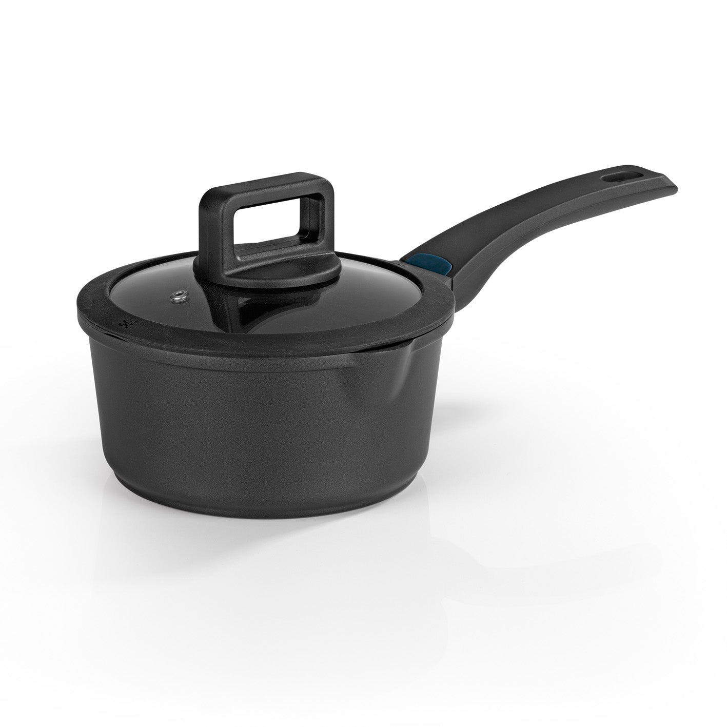 Aluguss-Stielkasserolle 18 cm - Midnight Edition, mit Deckel, N8WERK Heat Indicator, für alle Herdarten und Backofen bis 150 Grad geeignet.
