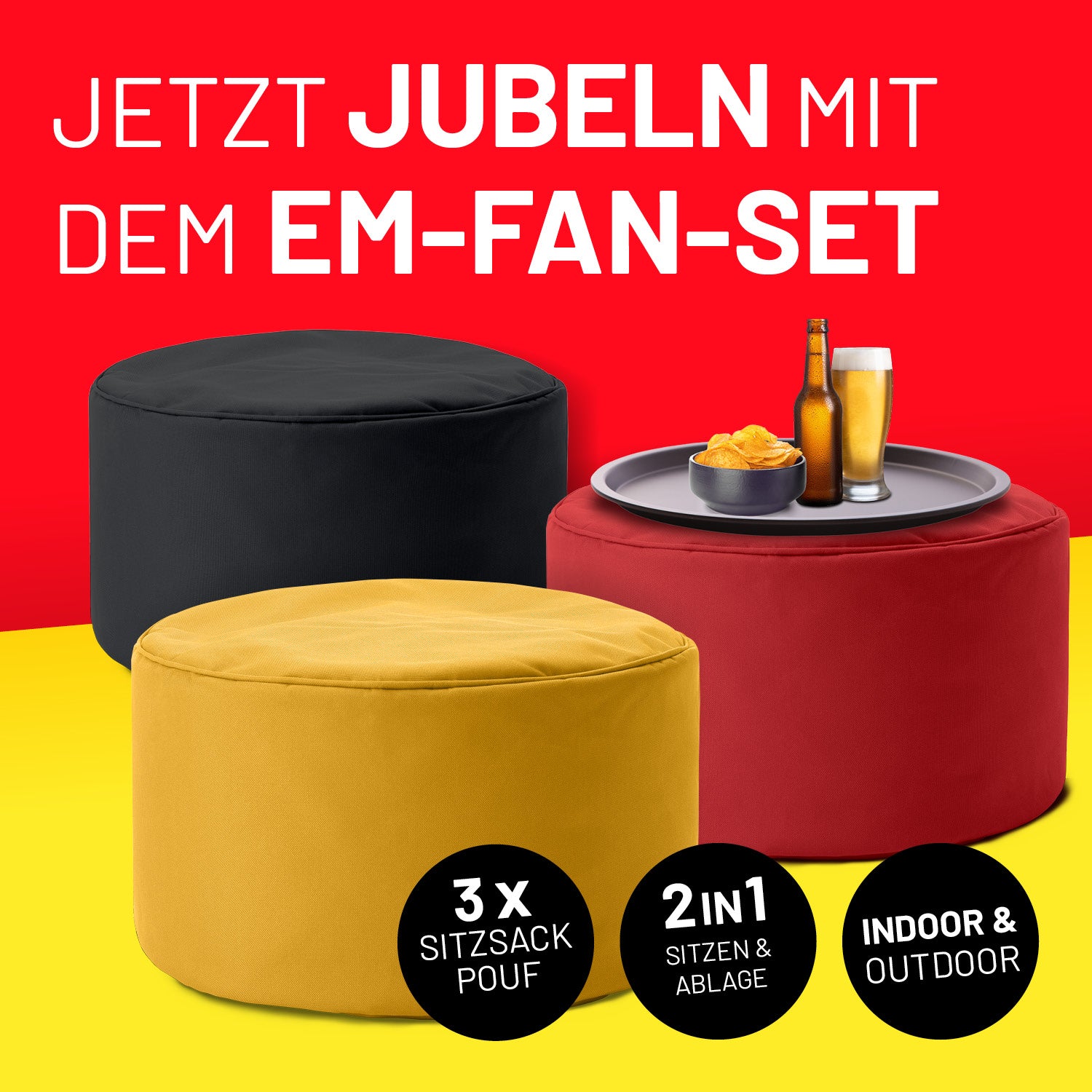 EM 2024 3er Deutschland-Set - je 1 x Schwarz, Rot & Gelb - in-/outdoor