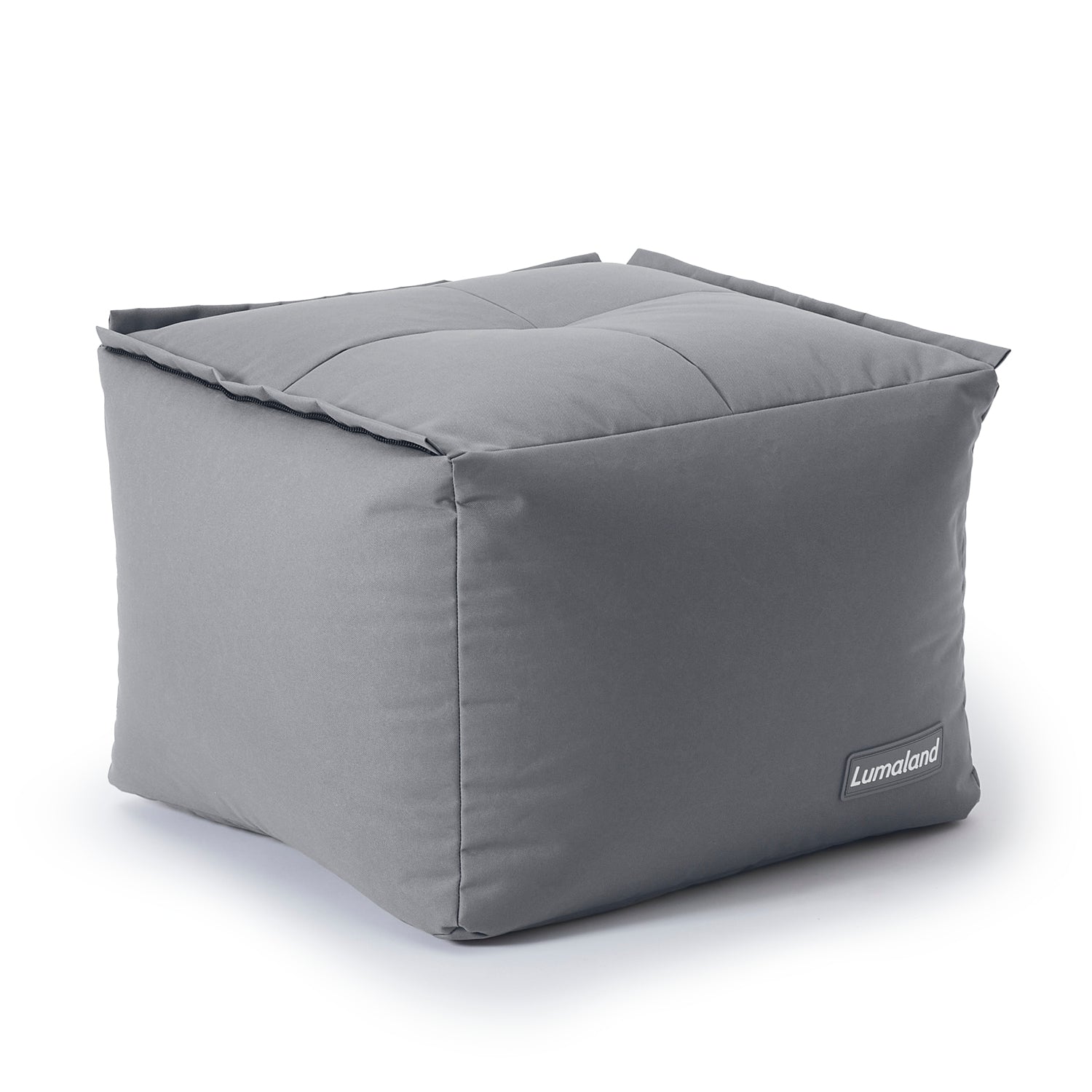 Sitzsack-Hocker (200 L) – Modulares System, grau, vielseitig nutzbar indoor & outdoor, mit robustem, abwischbarem Bezug und verdeckten Reißverschlüssen.