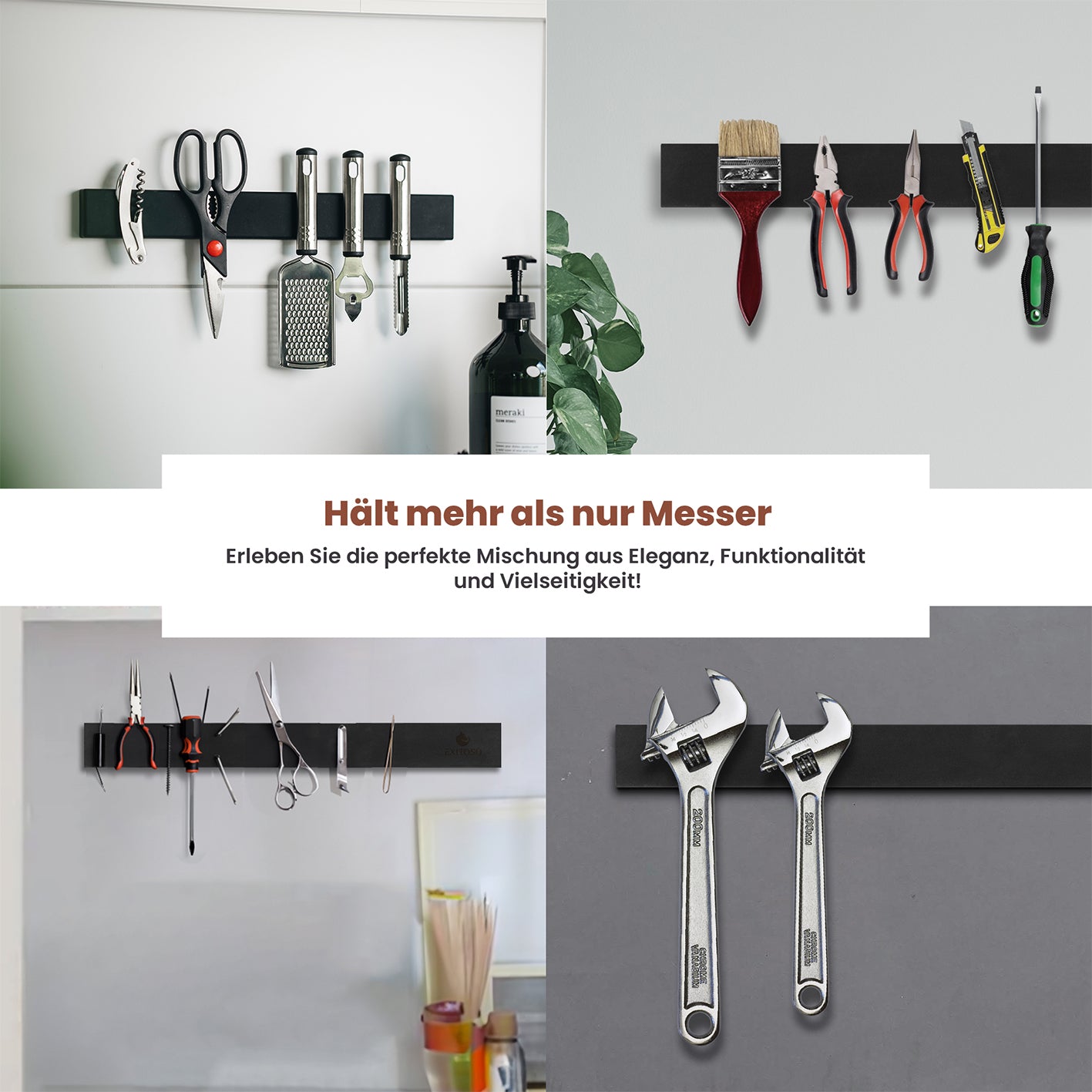 Messer-Magnetleiste - selbstklebend - 40 cm in elegantem Schwarz, hält Messer, Werkzeuge, Scheren und mehr sicher und stylish.