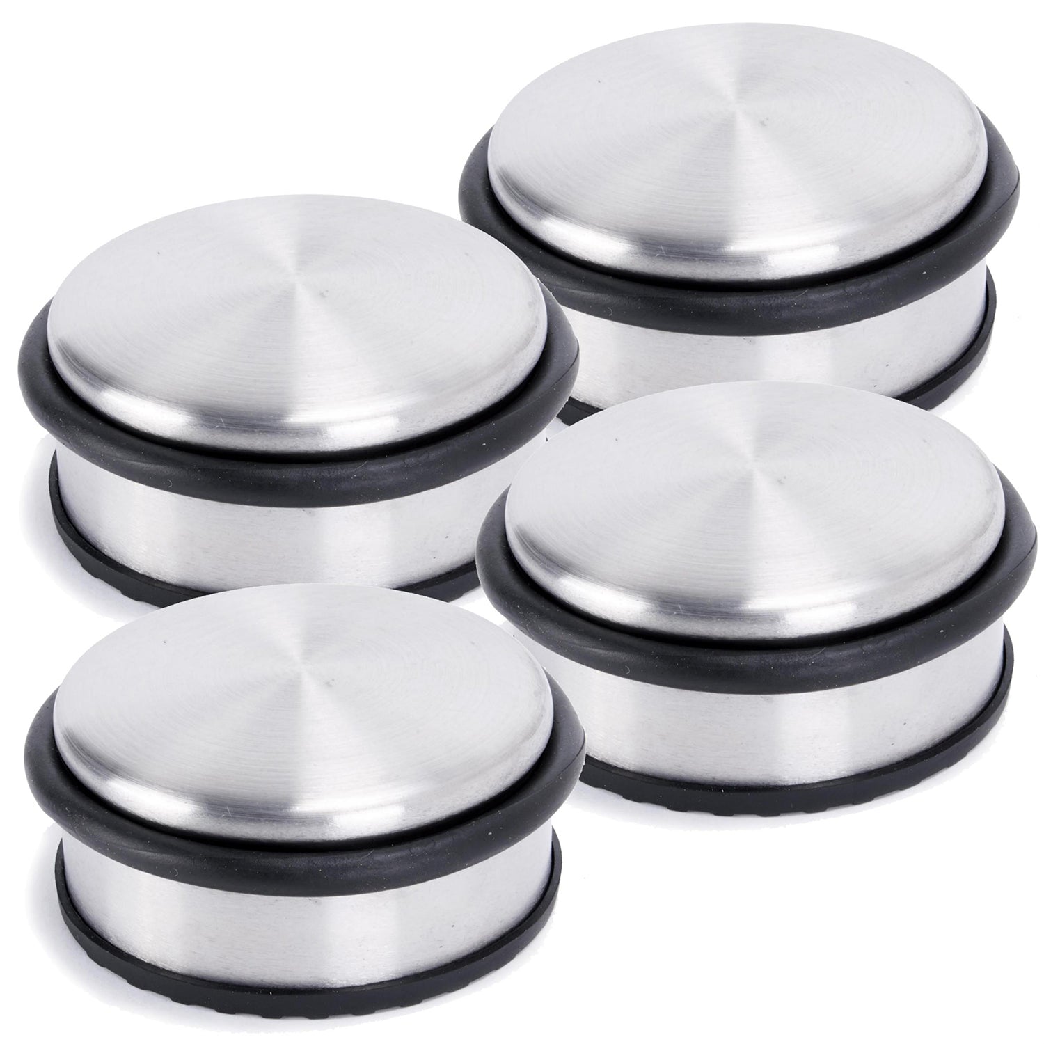Edelstahl Türstopper Chrom-Design flach - 4 Stück, schwer, mit rutschfester Gummifläche, ideal für alle Böden.