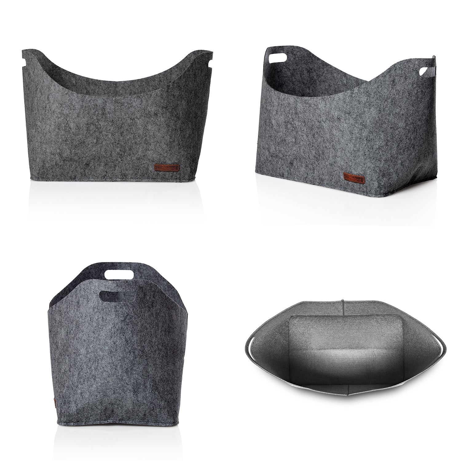 Kaminholztasche aus Filz mit Tragegriff 40x25x28 cm dunkelgrau, praktische Aufbewahrung für Kaminholz und mehr.