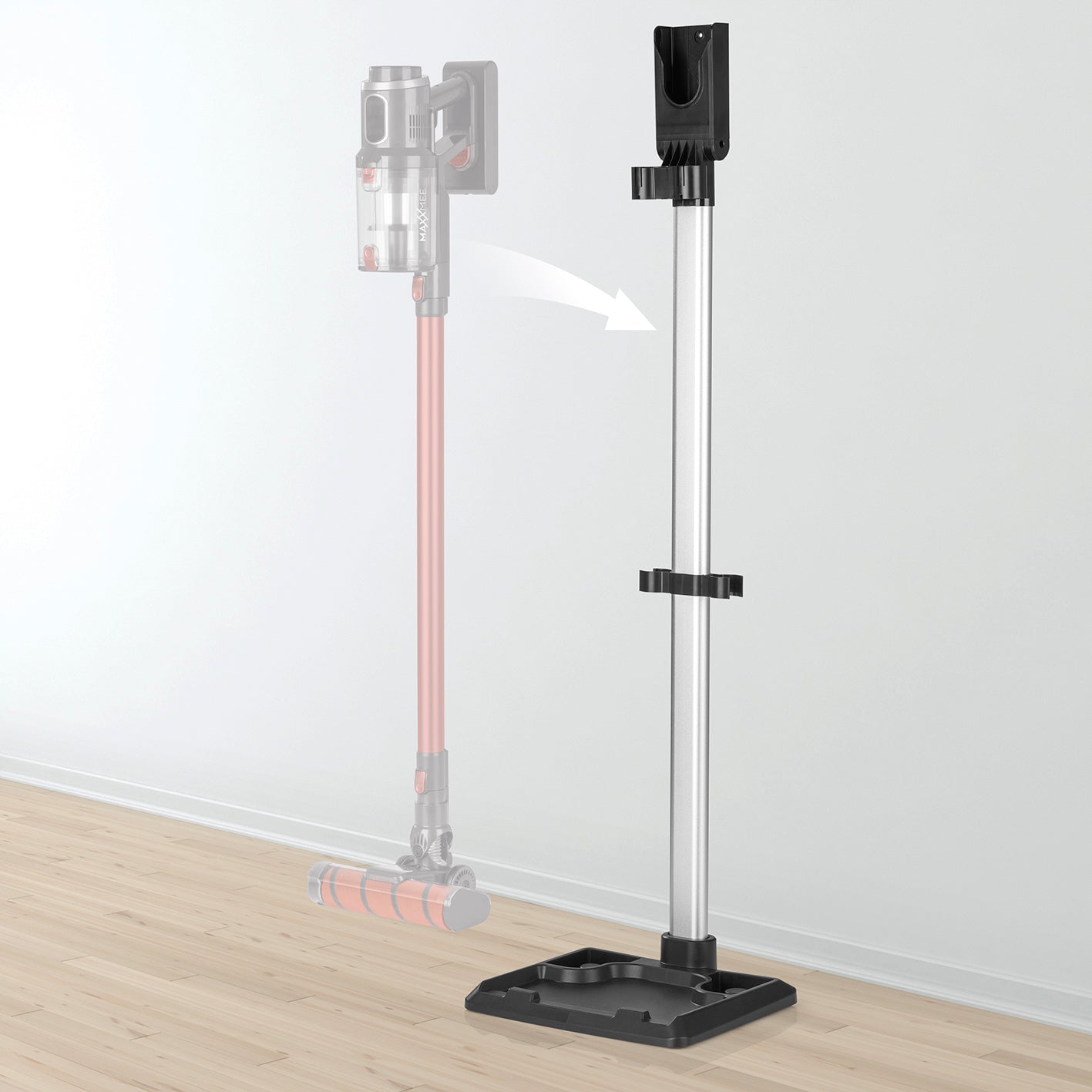 Standhalterung für die Clever Clean Serie schwarz zum Aufstellen ohne Bohren zur praktischen Ablage und Ladefunktion des Staubsaugers