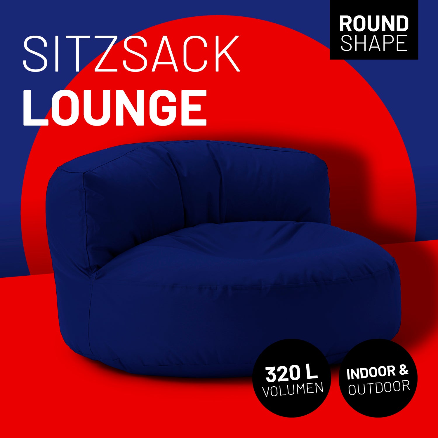 Sitzsack Lounge (320 L) dunkelblau, modern, gemütlich, indoor & outdoor, langlebig, pflegeleicht, mit verdecktem Reißverschluss, 4,7 kg.