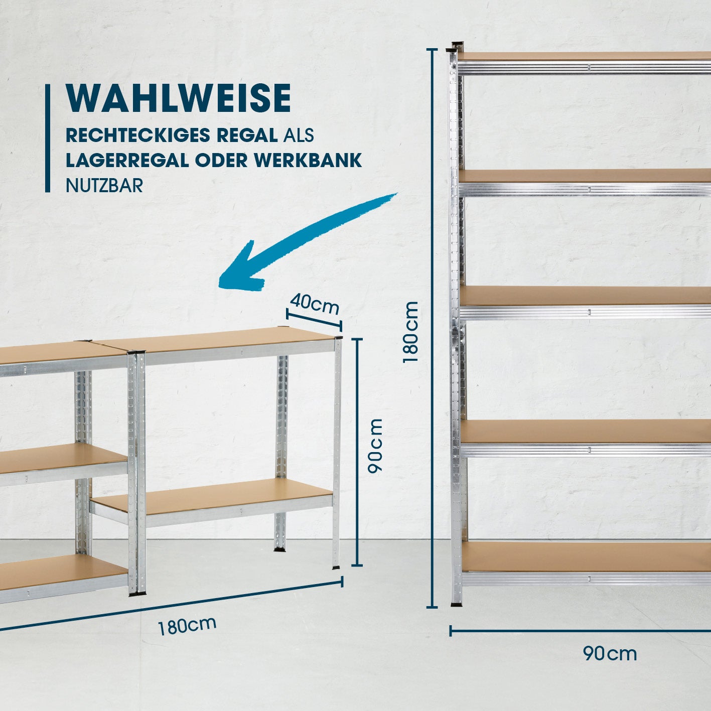 Schwerlastregal & Werkbank 2er-Set - 1750 kg Traglast, 175 kg pro Ebene - TÜV-geprüft