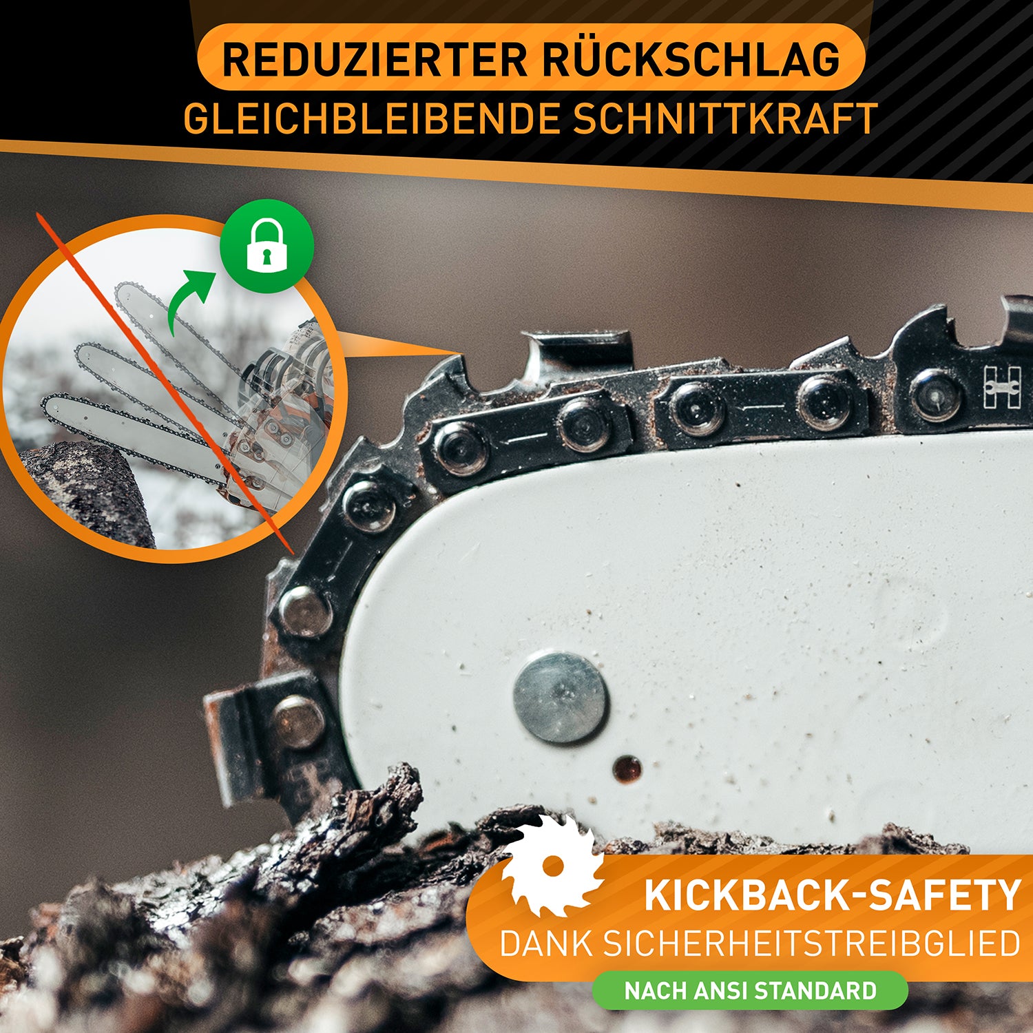 Sägeketten 3/8" 1,3mm für 35cm Schwert - 3er Pack mit reduziertem Rückschlag und konstanter Schnittkraft für sichere Anwendungen.