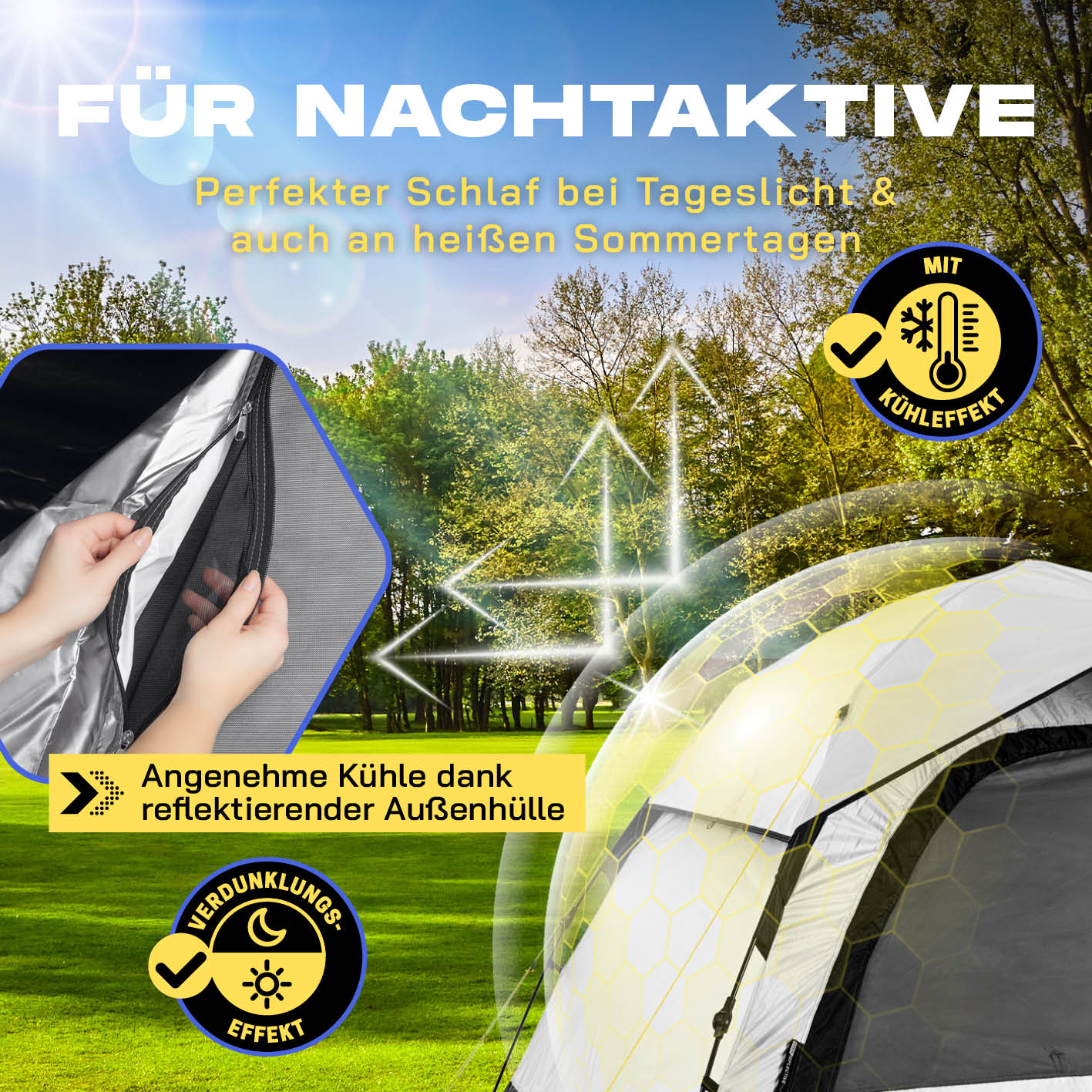 Pop-up-Wurfzelt für 4 Personen mit Kühleffekt - weiß/schwarz
