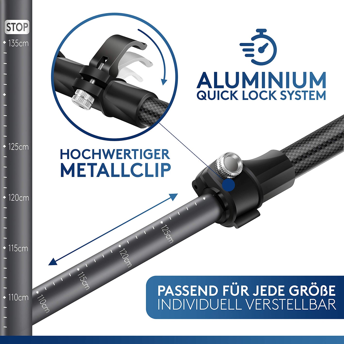 Teleskop Wanderstöcke mit Gummipuffer Set - Carbon