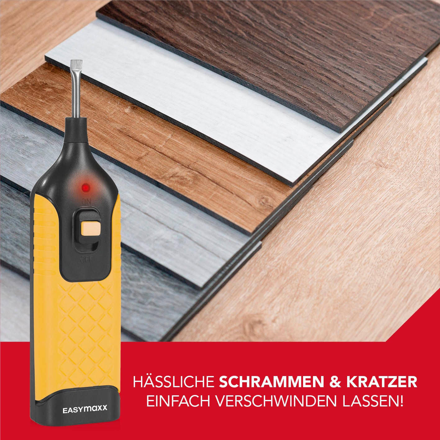 PVC- & Vinyl-Reparaturset - 19 -tlg. mit batteriebetriebenem Gerät zur einfachen Reparatur von Kratzern auf Vinyl- und Holzoberflächen.