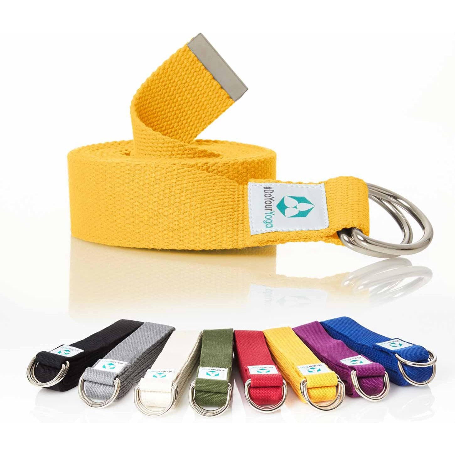 Yogagurt Madira - 250 x 3,8 cm - Gelb, leichter Yoga-Gurt zur Unterstützung von Dehnung und Flexibilität, waschbar bei 40 Grad.