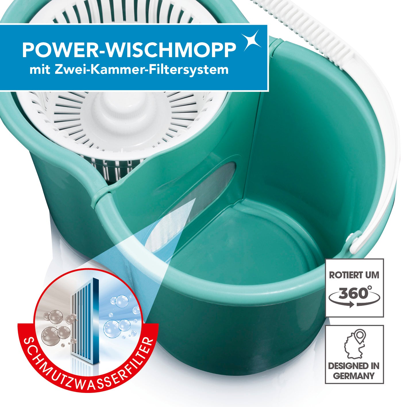 Power-Wischmopp - Zwei-Kammer-Filtersystem - türkis