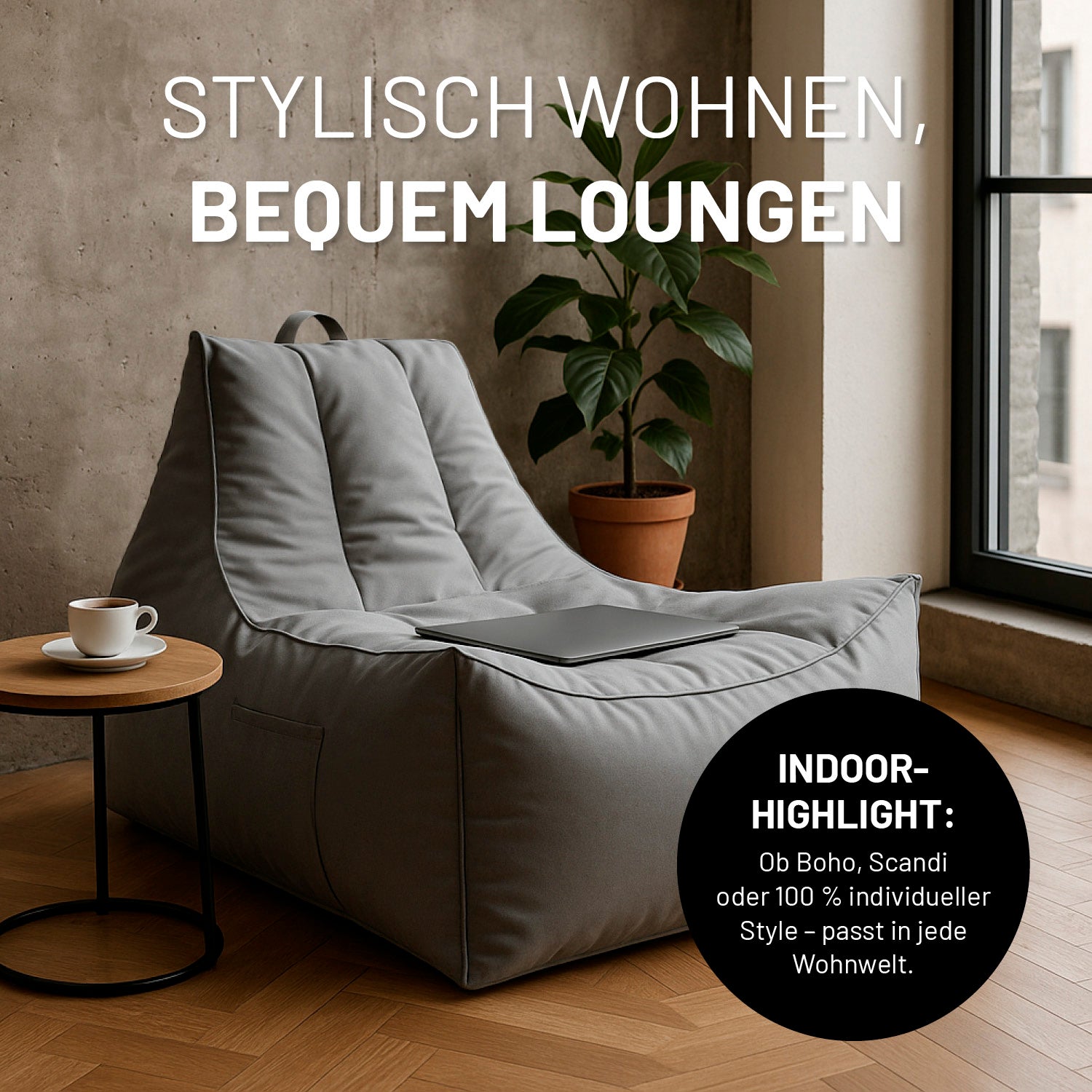 Premium Lounge-Sessel - 380 L - 100 x 100 x 80 cm - Grau