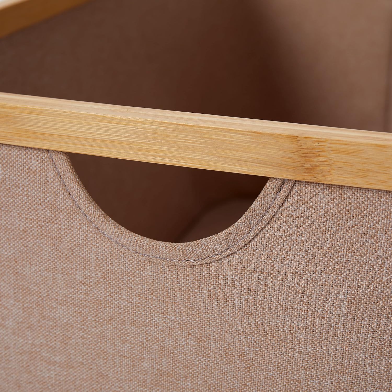 Aufbewahrungsboxen mit Bambus-Rahmen - 3er-Set - Taupe, rechteckig, stabil und platzsparend mit natürlichem Bambusrahmen.