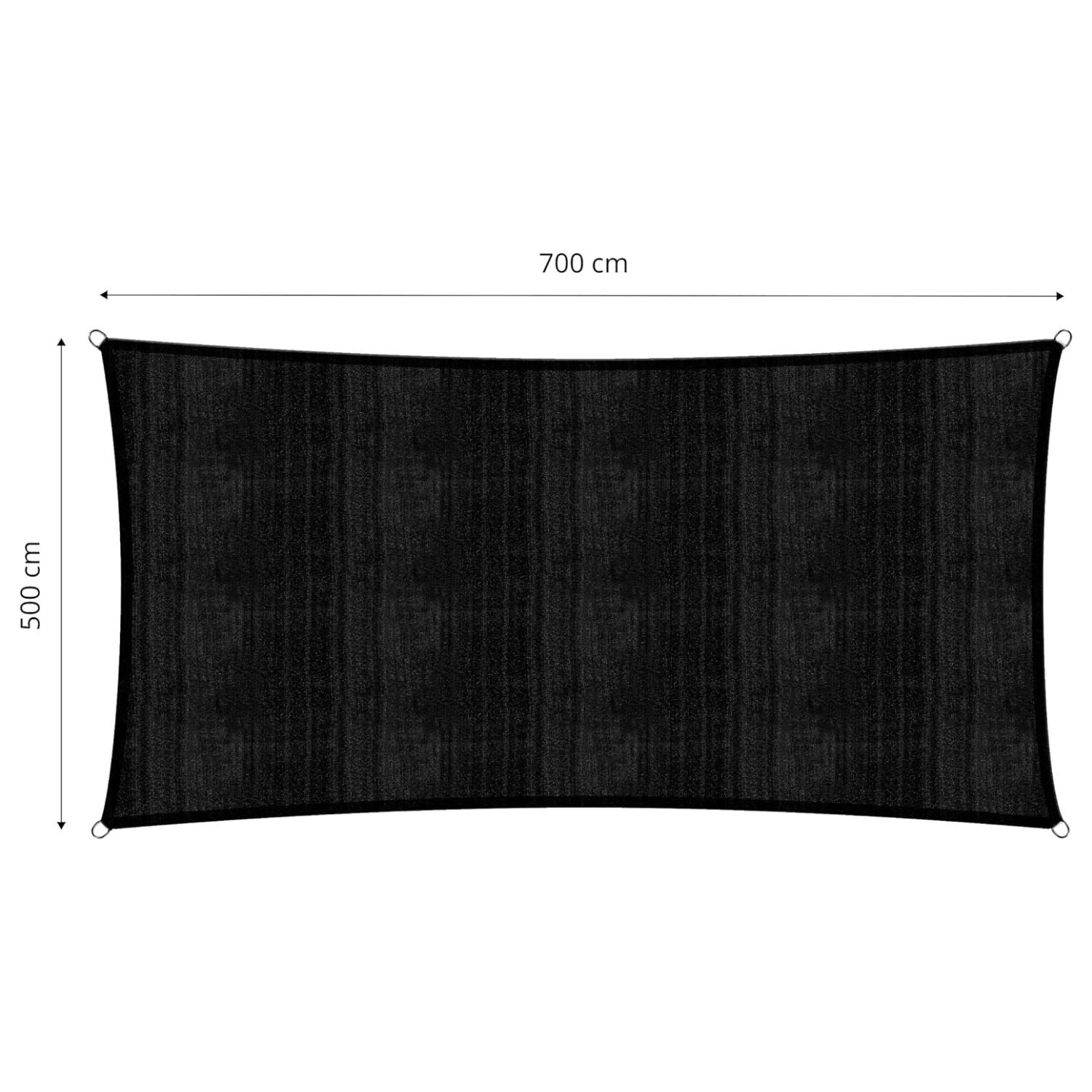 Sonnensegel 100% HDPE mit Stabilisator für UV-Schutz - Rechteck 5 x 7 Meter - Schwarz, reißfest und stabil mit Befestigungsringen.