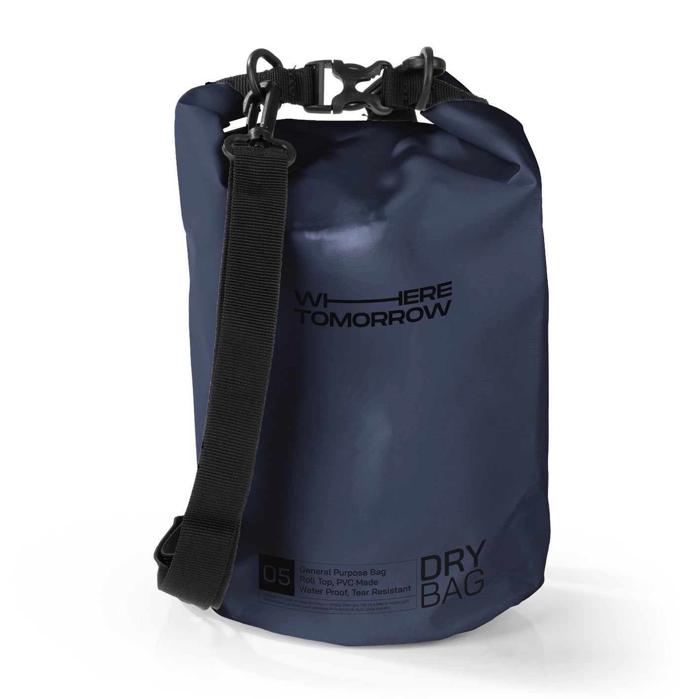 Dry Bag 5L - Style 01 - Dunkelblau wasserdichter Outdoor-Rucksack mit Rolltop und verstellbarem Schultergurt für sicheren Schutz.