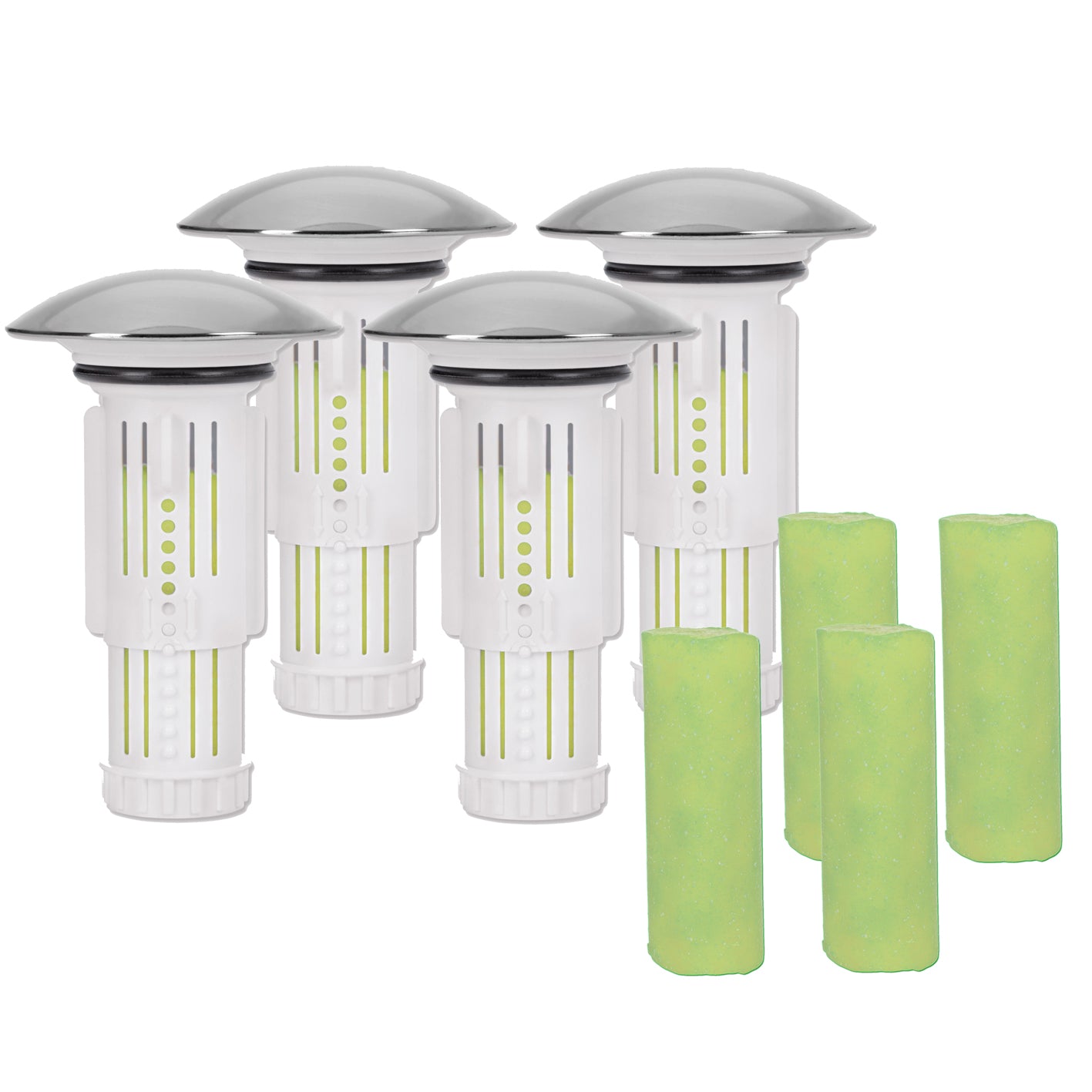 Abfluss-Fee Waschbecken - 4x Verschlussstopfen & 9x Duftstein Zirtone/Apfel