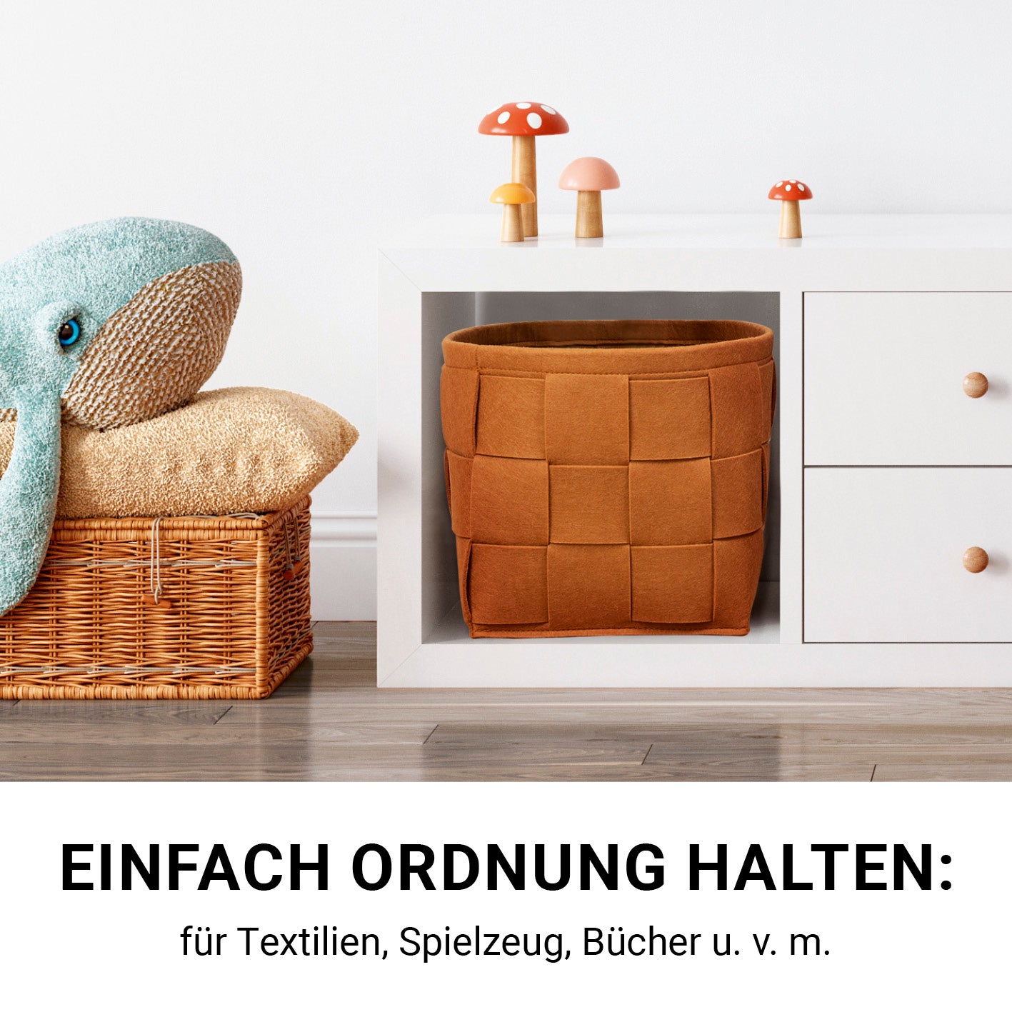 Filz-Aufbewahrungskorb M - 32 x 32 x 32 cm - Rost, moderner, faltbarer Filzkorb für Ordnung im Zuhause ohne Kratzer auf Böden.