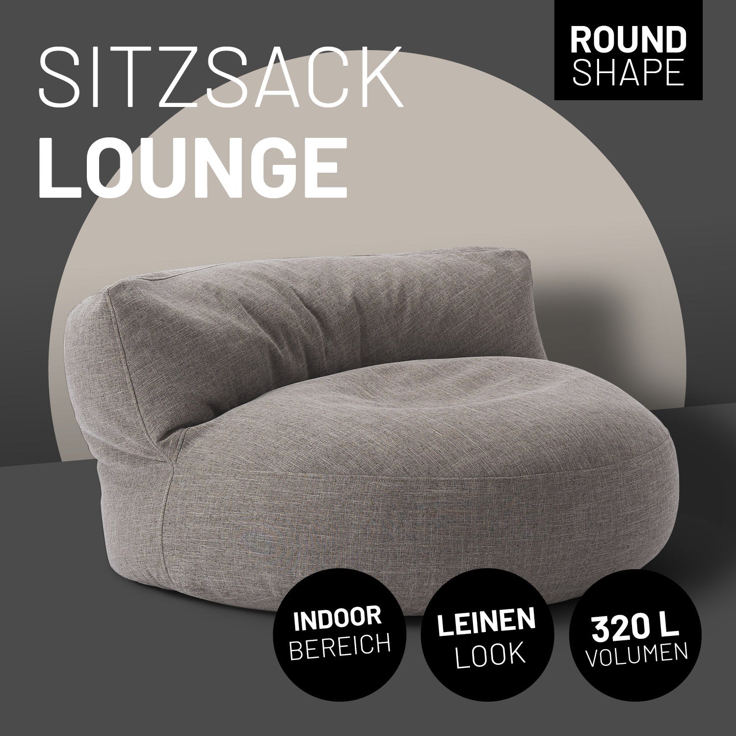 Interior Line Sitzsack-Lounge (320 L) Hellgrau im leinenartigen Look für bequemen Sitzkomfort im Indoor-Bereich.