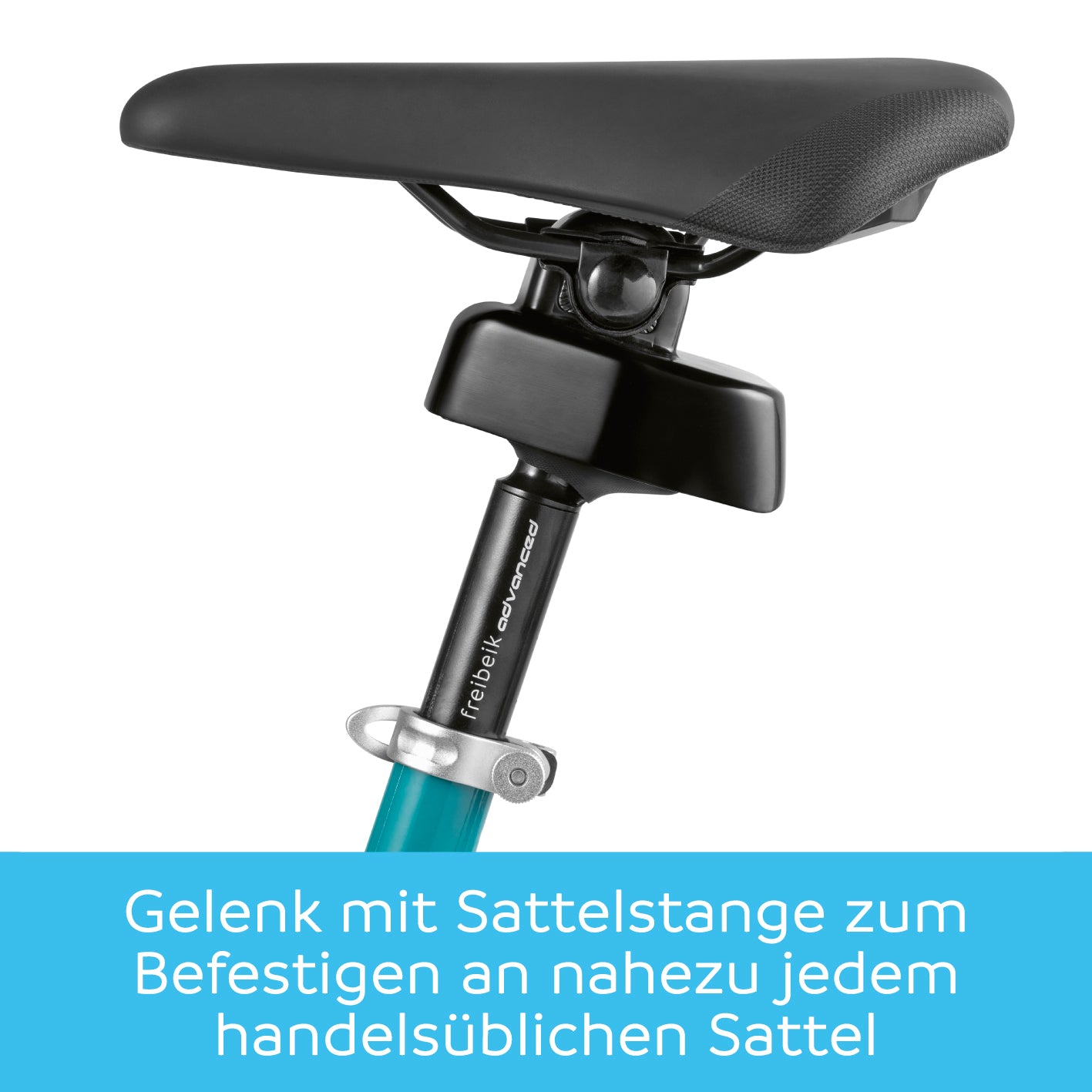 freibeik advanced - Das bewegliche Sattelgelenk 2.0 zur Befestigung an handelsüblichen Sätteln für mehr Beweglichkeit und Komfort beim Fahren.